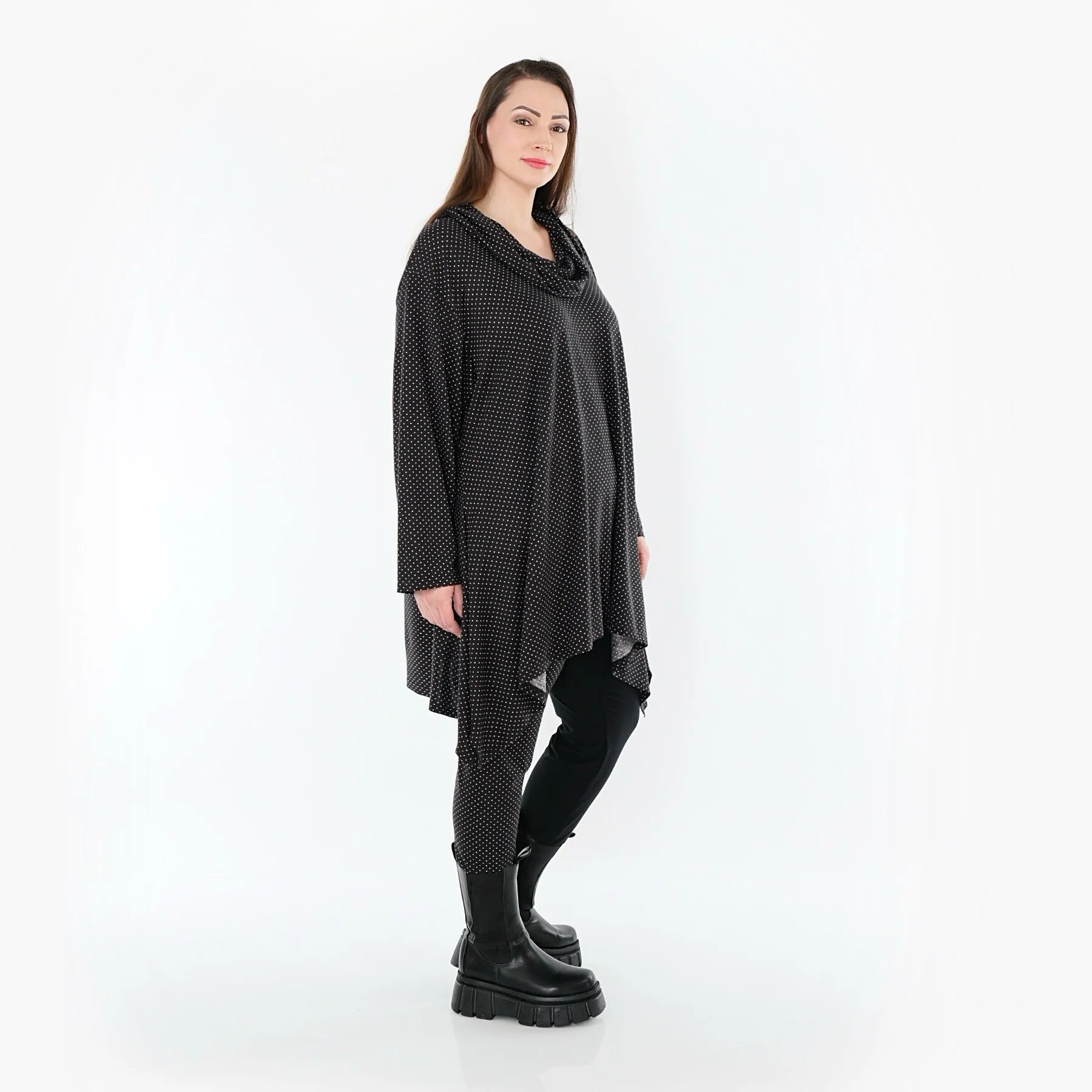  A-Form Bigshirt von AKH Fashion aus Viskose, 1558.03371, Schwarz/Weiß, Punkte, Ausgefallen