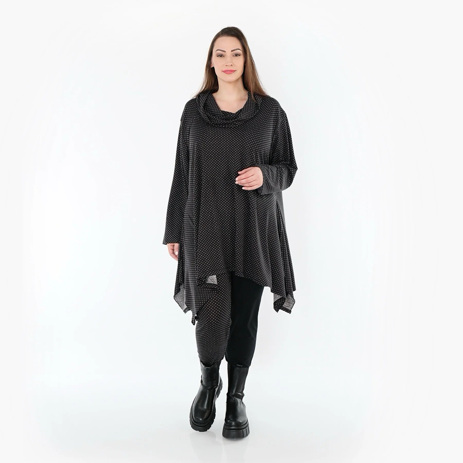  A-Form Bigshirt von AKH Fashion aus Viskose, 1558.03371, Schwarz/Weiß, Punkte, Ausgefallen
