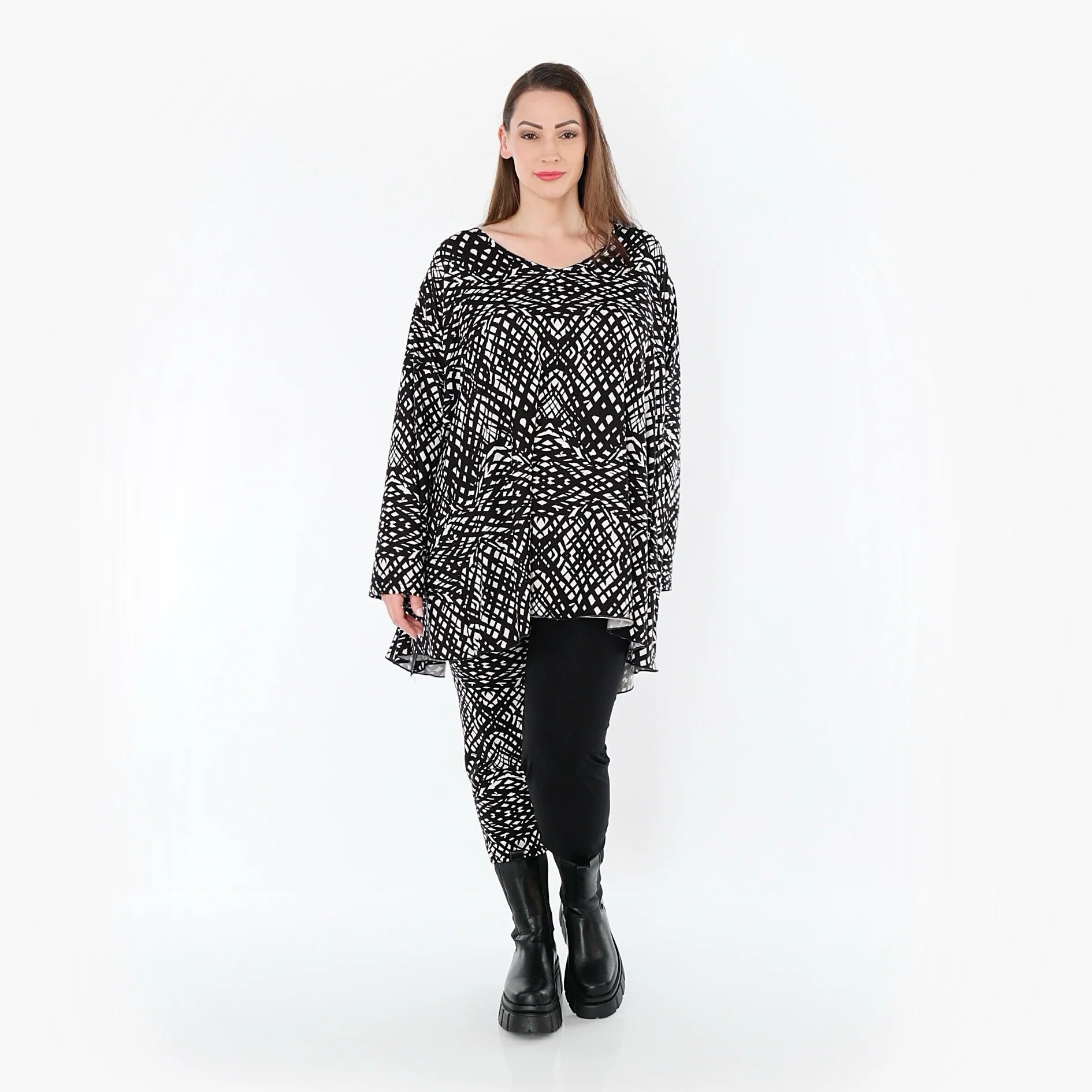  AKH Fashion Leggings in gerader Form, aus Viskose, 1560.0P100, Schwarz/Weiß, Abstrakt