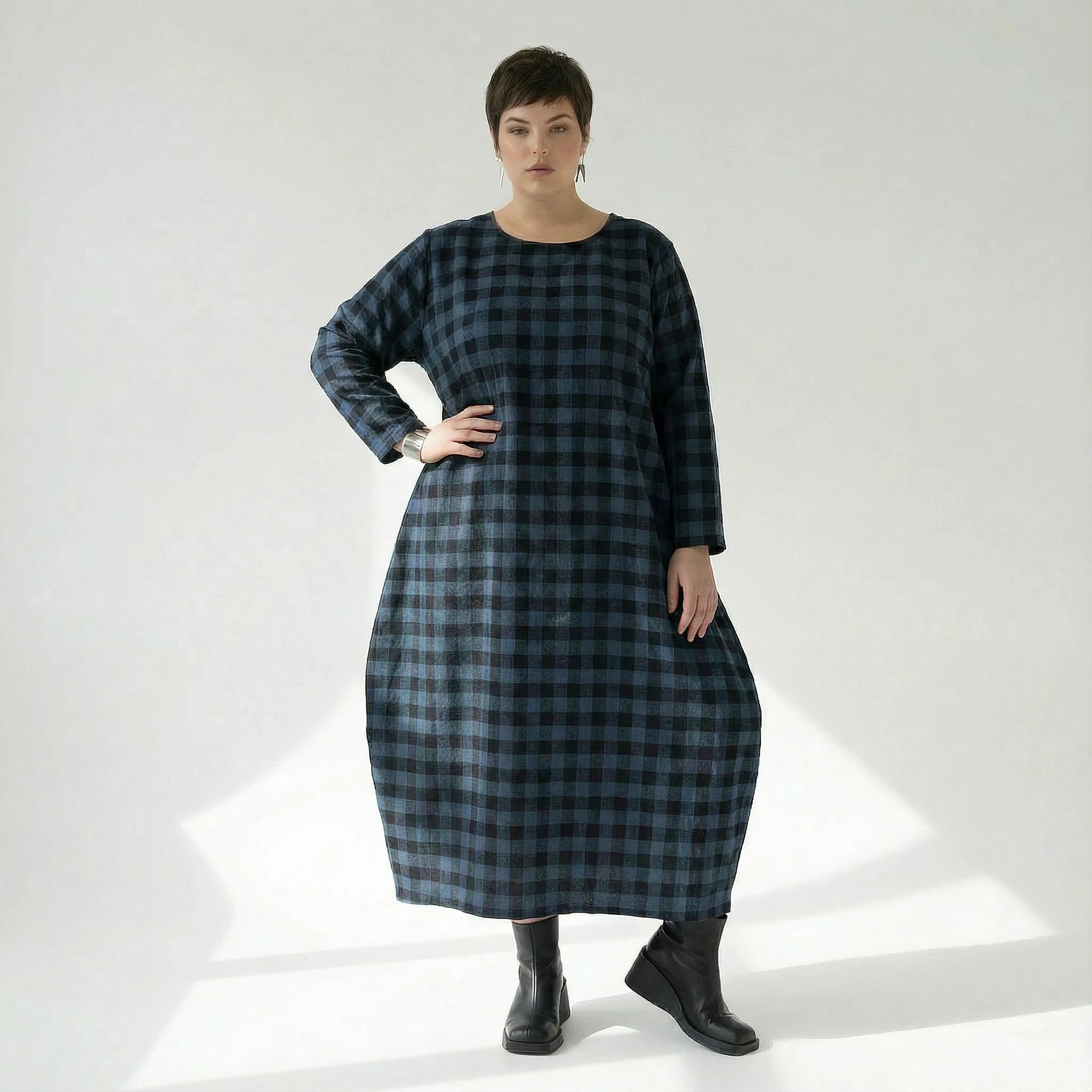  Ballonkleid von AKH Fashion aus Polyester, 1562.01926, Blau/Schwarz, Kariert, Ausgefallen