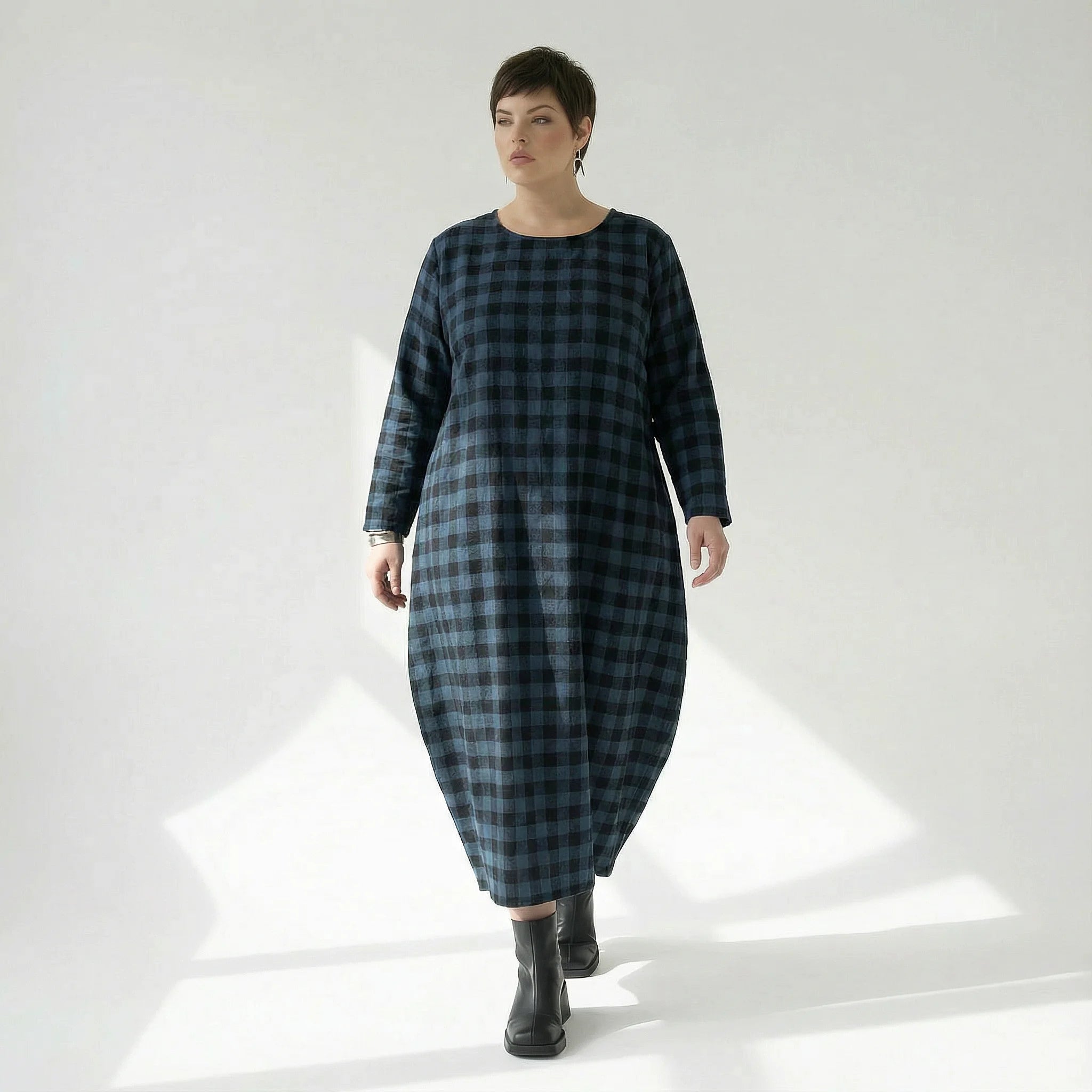  Ballonkleid von AKH Fashion aus Polyester, 1562.01926, Blau/Schwarz, Kariert, Ausgefallen