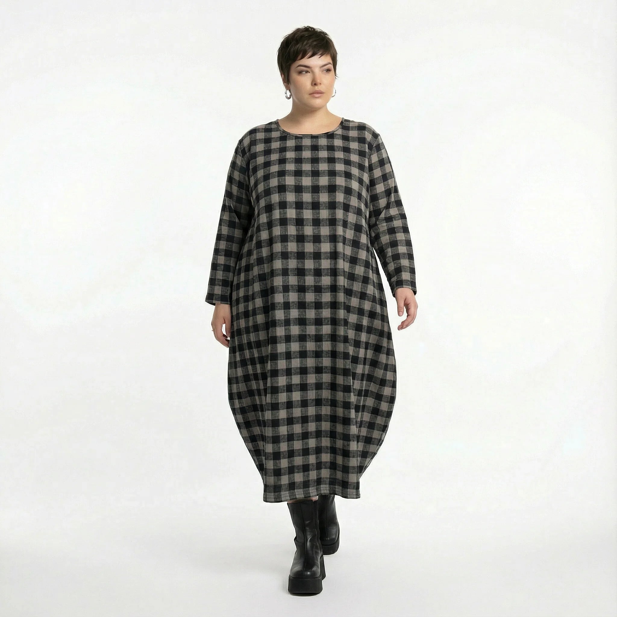  Ballonkleid von AKH Fashion aus Polyester, 1562.01926, Grau/Schwarz, Kariert, Ausgefallen