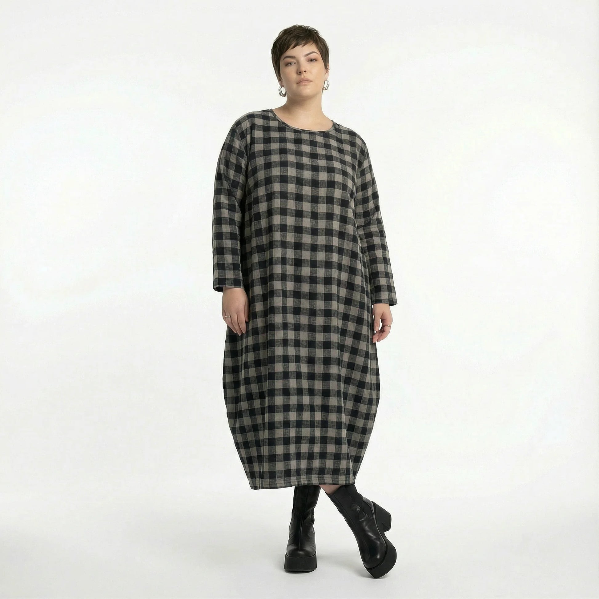  Ballonkleid von AKH Fashion aus Polyester, 1562.01926, Grau/Schwarz, Kariert, Ausgefallen