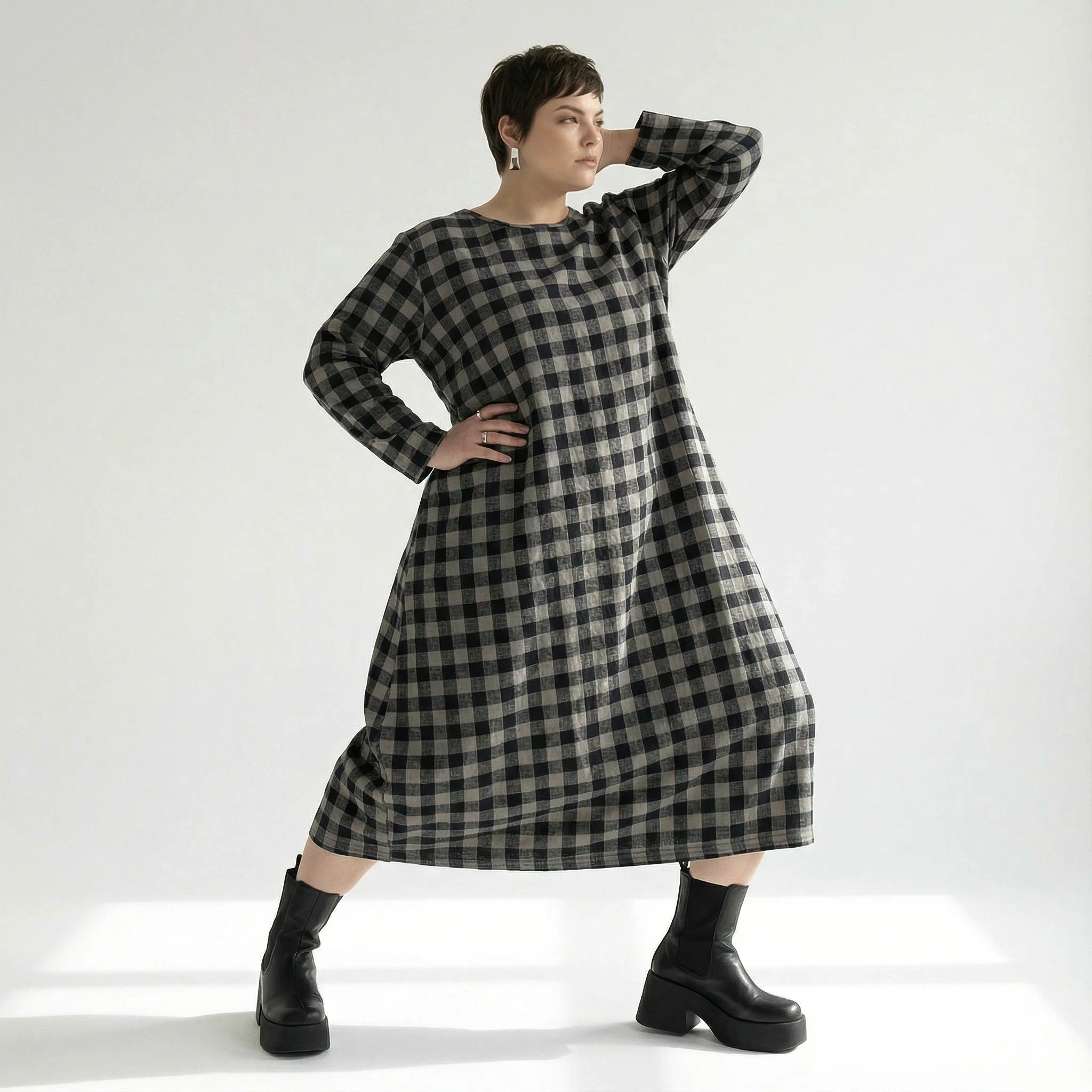  Ballonkleid von AKH Fashion aus Polyester, 1562.01926, Grau/Schwarz, Kariert, Ausgefallen