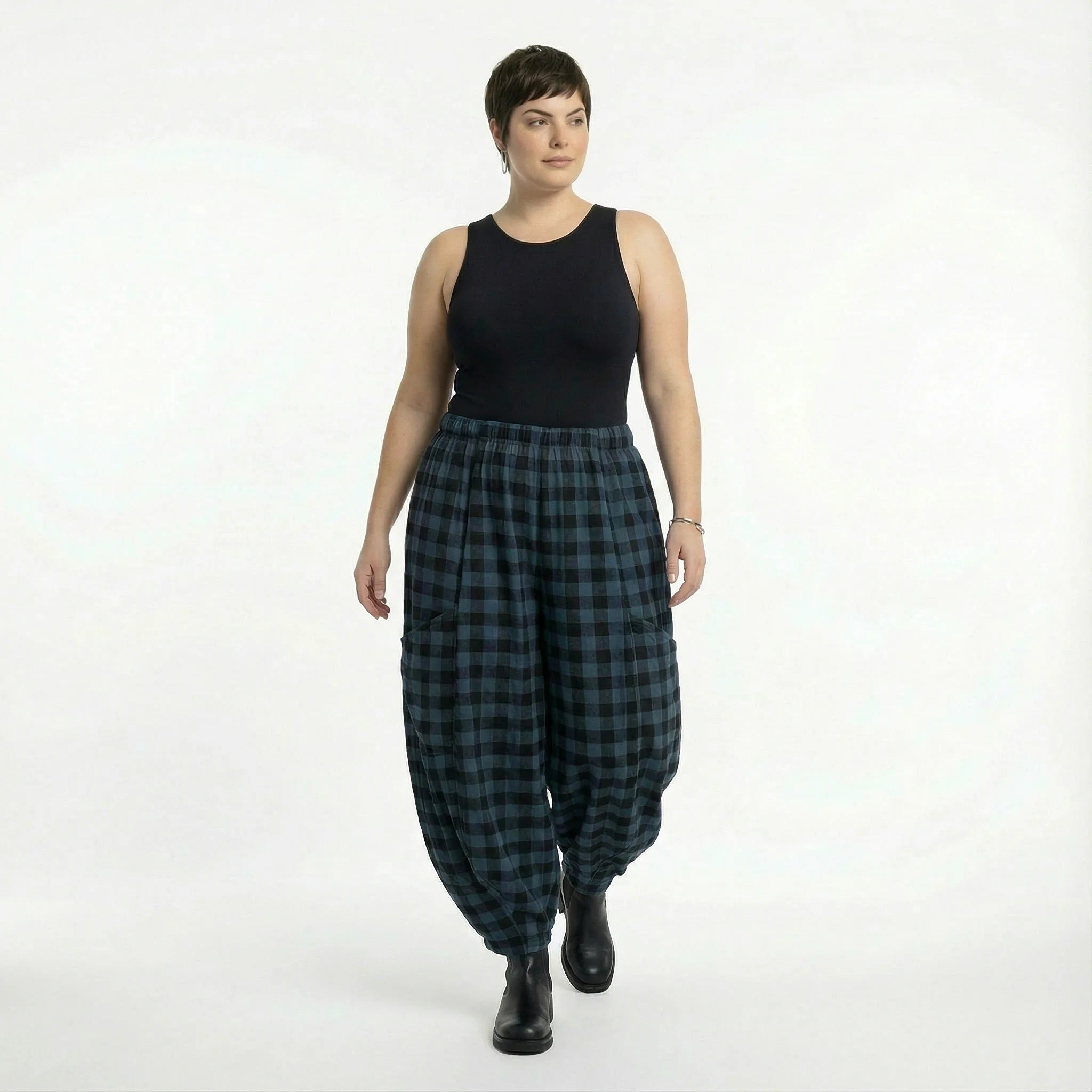  Ballonhose von AKH Fashion aus Polyester, 1562.08069, Blau/Schwarz, Kariert, Ausgefallen