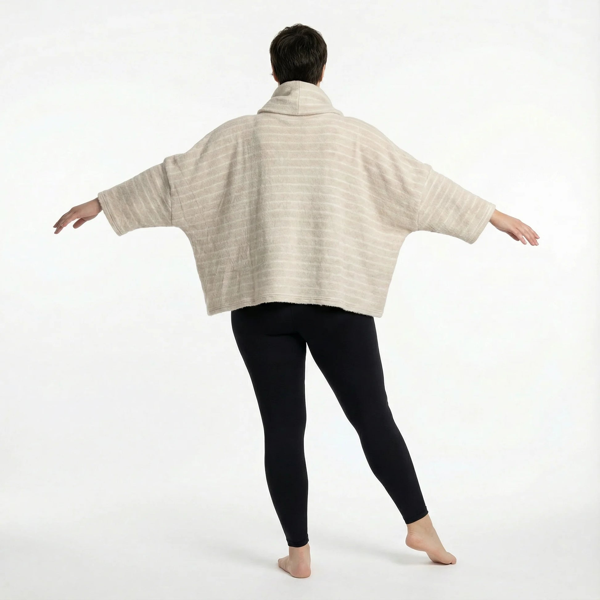  AKH Fashion Bigshirt in kastiger Form, aus Materialmix, 1569.03019, Beige/Weiß, Streifen