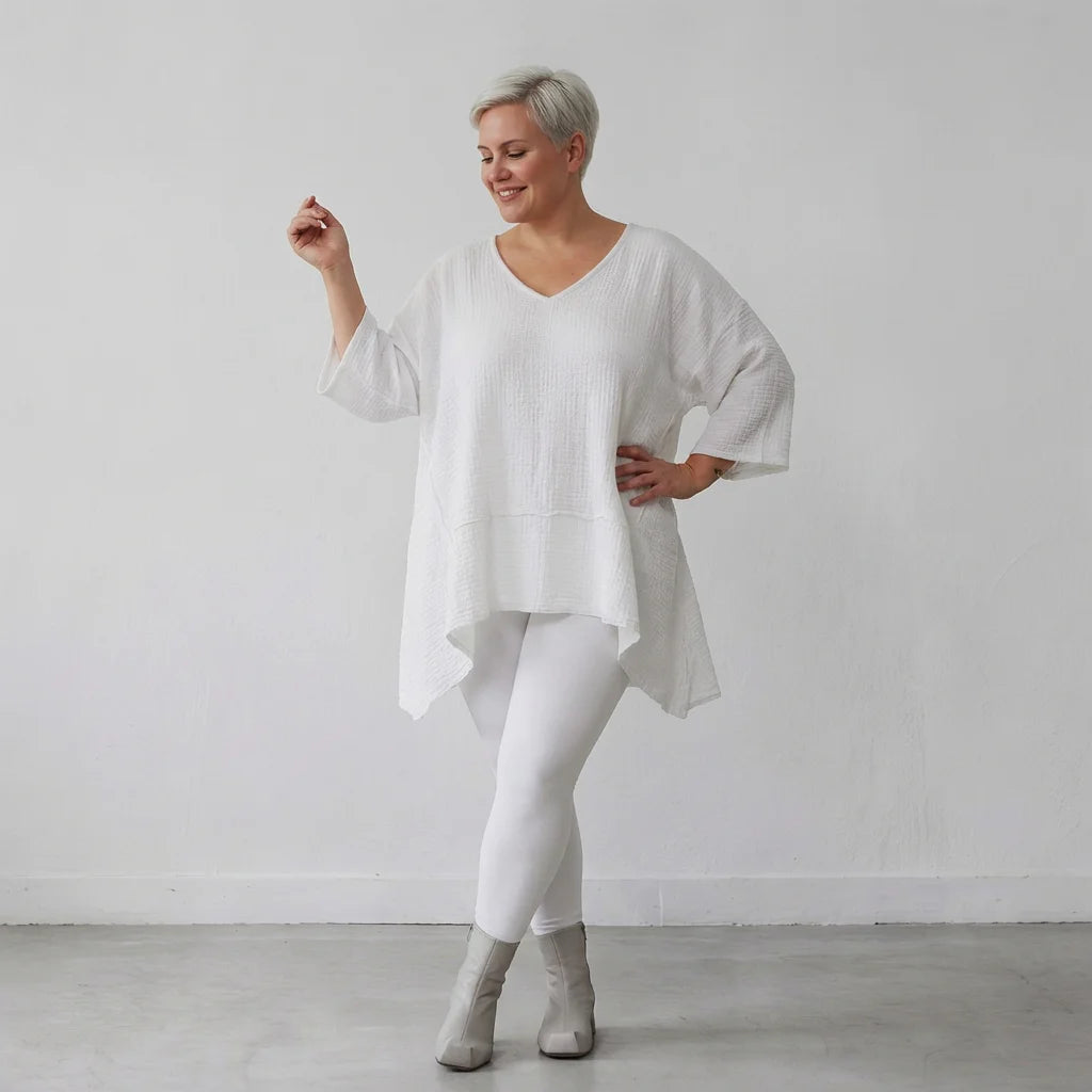 A-Form Bigshirt von AKH Fashion aus Baumwolle, 1573.05593, Weiß, Kariert, Ausgefallen, Schick