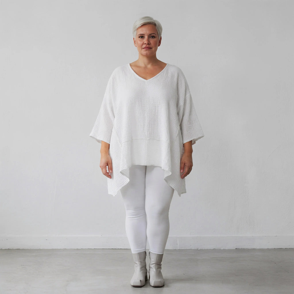 A-Form Bigshirt von AKH Fashion aus Baumwolle, 1573.05593, Weiß, Kariert, Ausgefallen, Schick