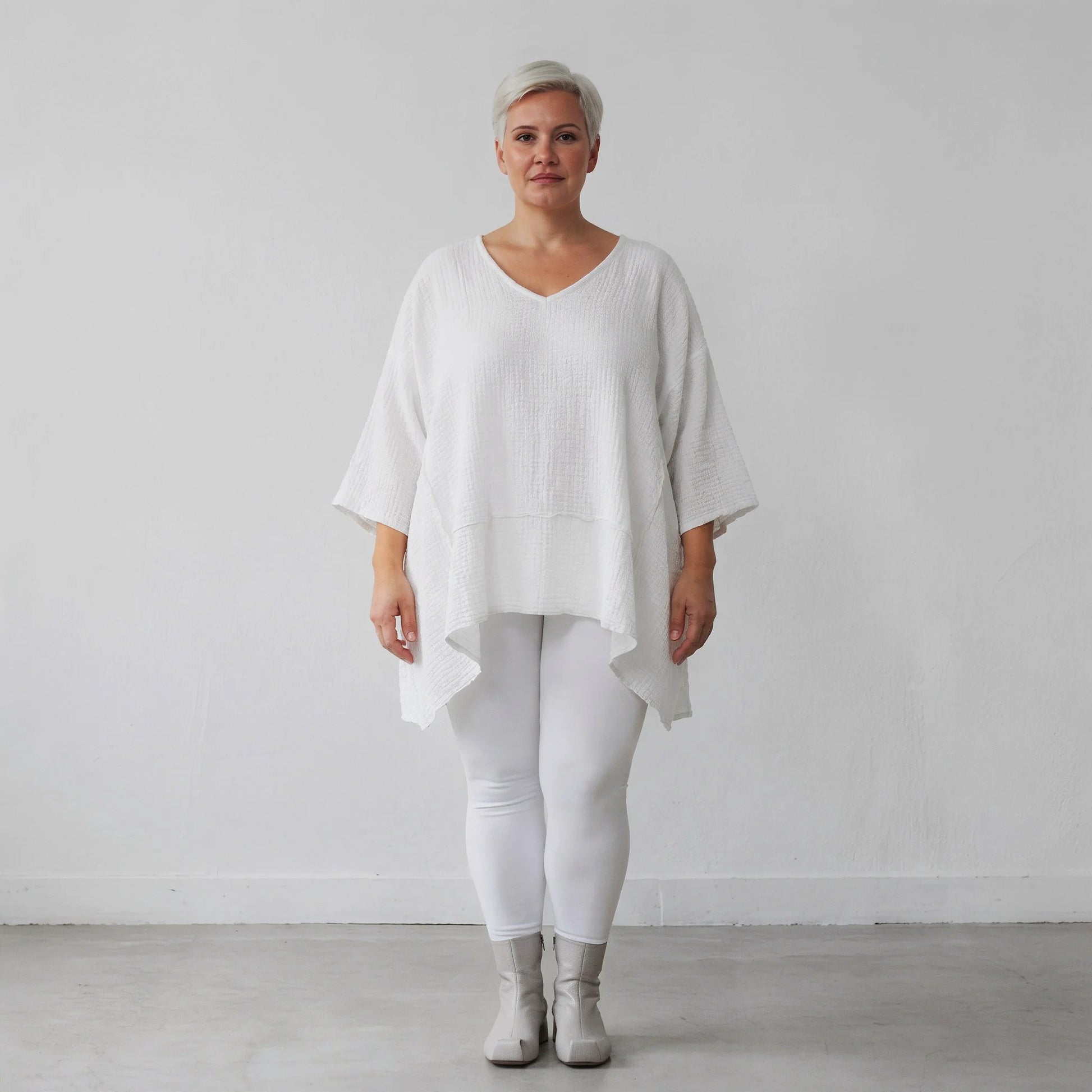 A-Form Bigshirt von AKH Fashion aus Baumwolle, 1573.05593, Weiß, Kariert, Ausgefallen, Schick