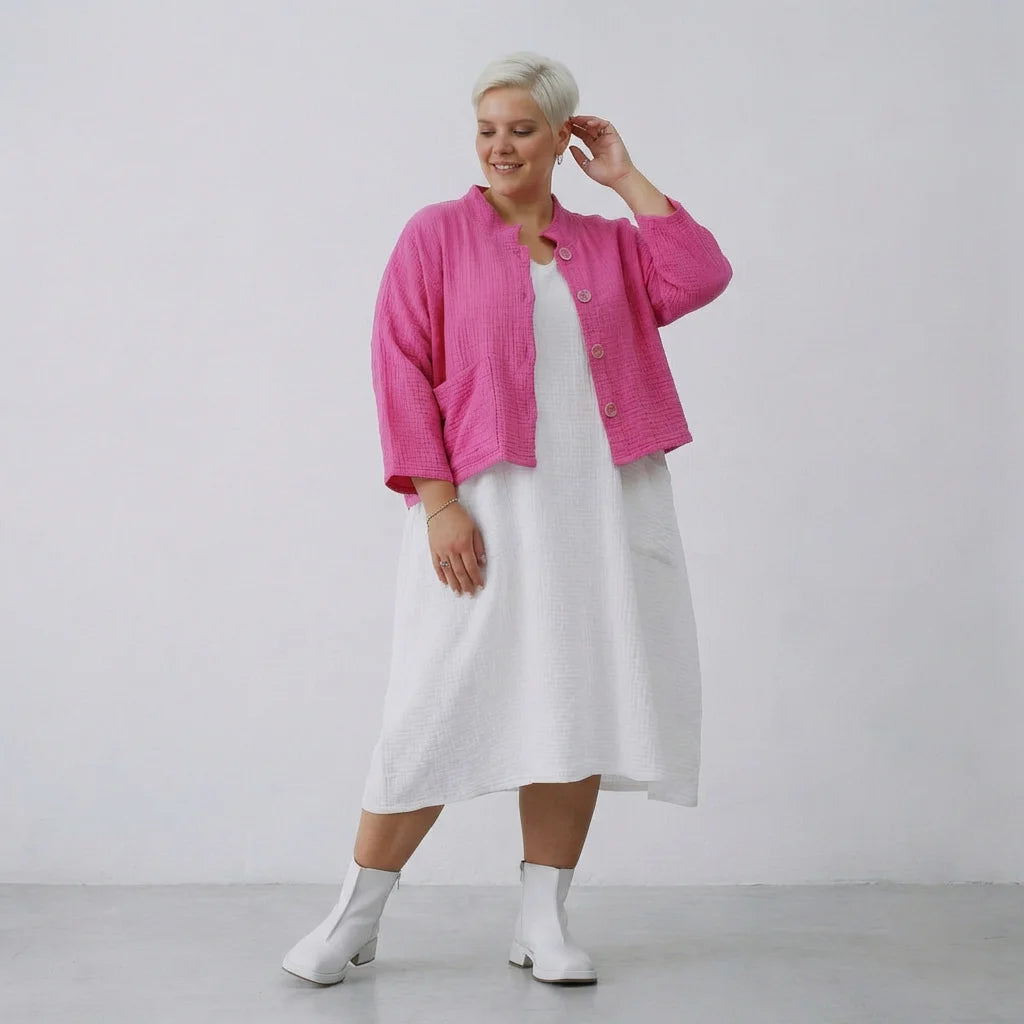 AKH Fashion Jacke in kastiger Form, aus Baumwolle, 1573.06929, Fuchsia, Kariert, Schick