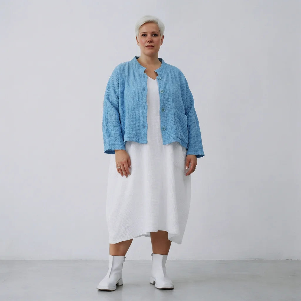  AKH Fashion Jacke in kastiger Form, aus Baumwolle, 1573.06929, Türkis, Kariert, Schick