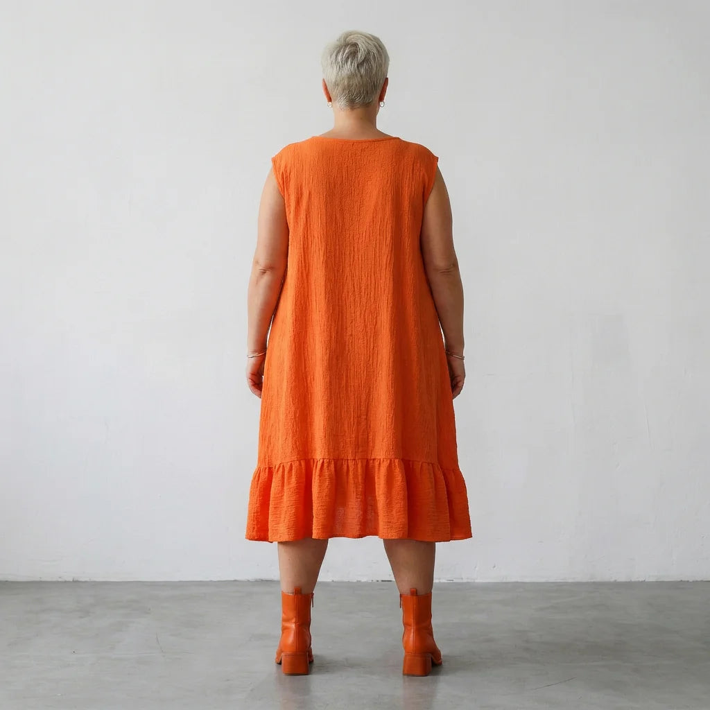 A-Form Kleid von AKH Fashion aus Baumwolle, 1573.07023, Orange, Kariert, Ausgefallen
