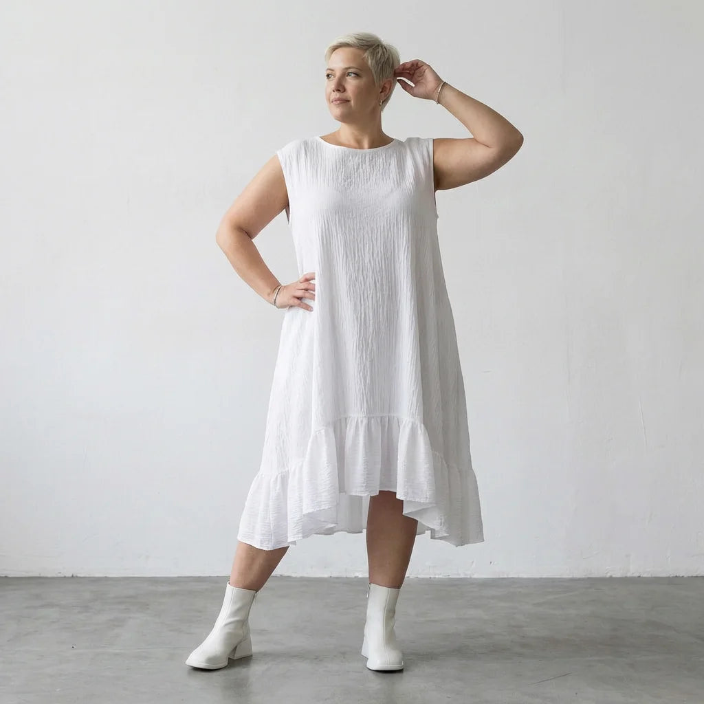  A-Form Kleid von AKH Fashion aus Baumwolle, 1573.07023, Weiß, Kariert, Ausgefallen, Schick