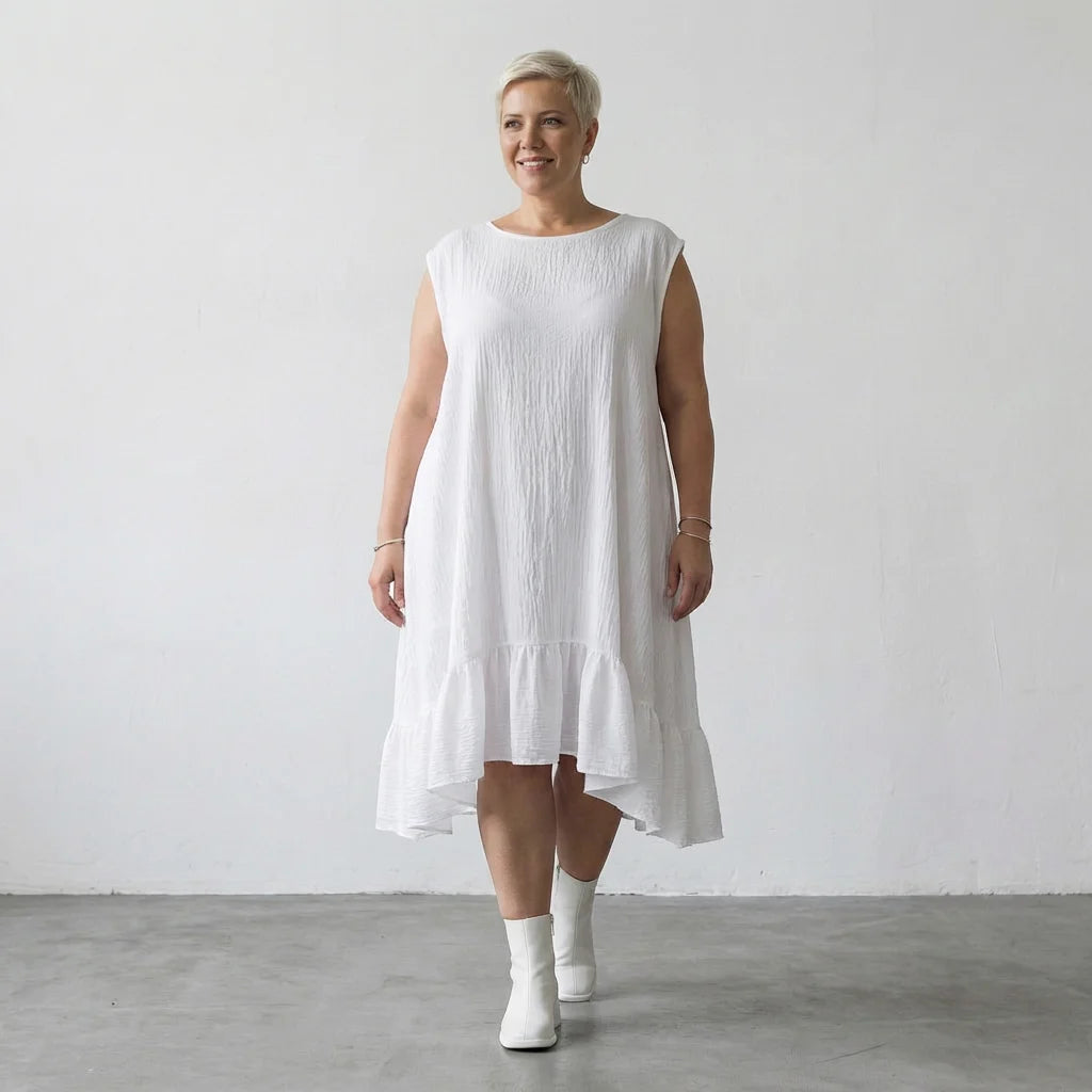 A-Form Kleid von AKH Fashion aus Baumwolle, 1573.07023, Weiß, Kariert, Ausgefallen, Schick