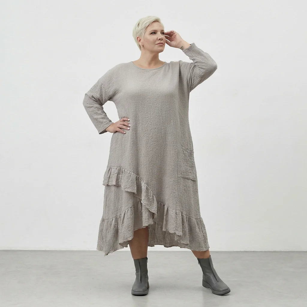 AKH Fashion Kleid in asymmetrischer Form, aus Baumwolle, 1573.07024, Beige, Kariert