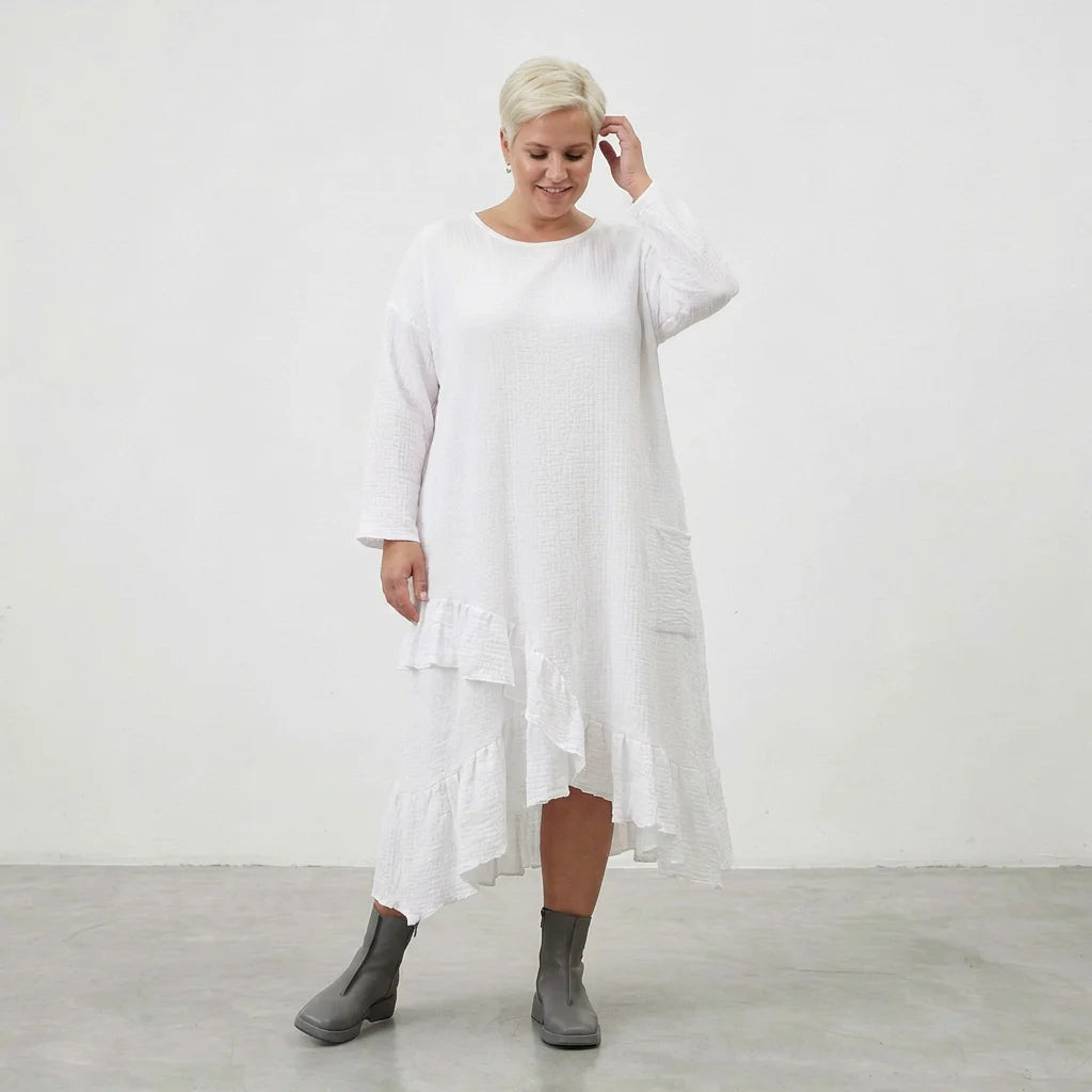 AKH Fashion Kleid in asymmetrischer Form, aus Baumwolle, 1573.07024, Weiß, Kariert, Schick