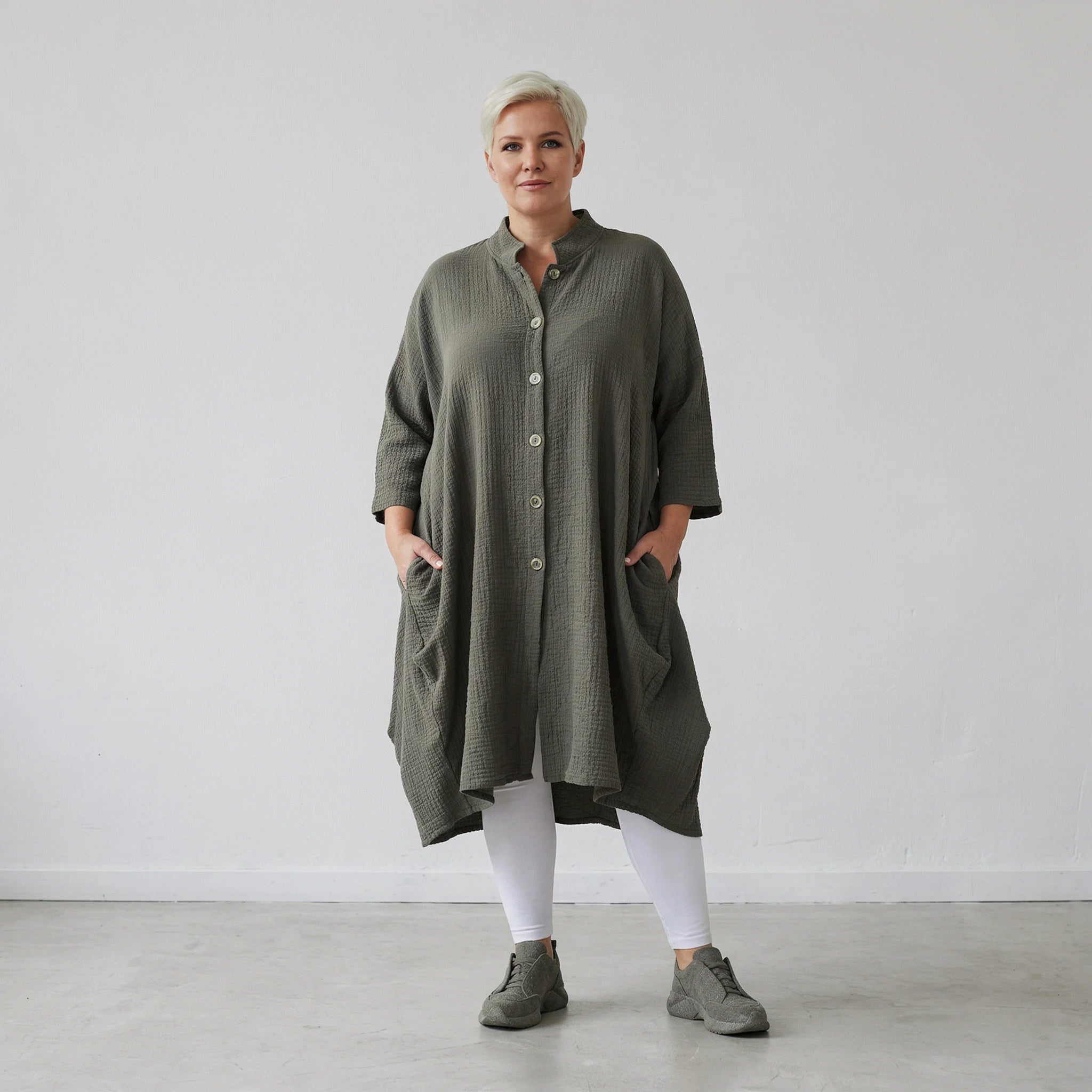 Ballon Bluse von AKH Fashion aus Baumwolle, 1573.07117, Khaki, Kariert, Ausgefallen