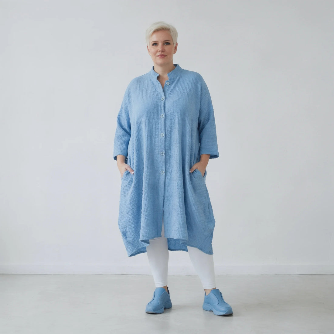 Ballon Bluse von AKH Fashion aus Baumwolle, 1573.07117, Türkis, Kariert, Ausgefallen