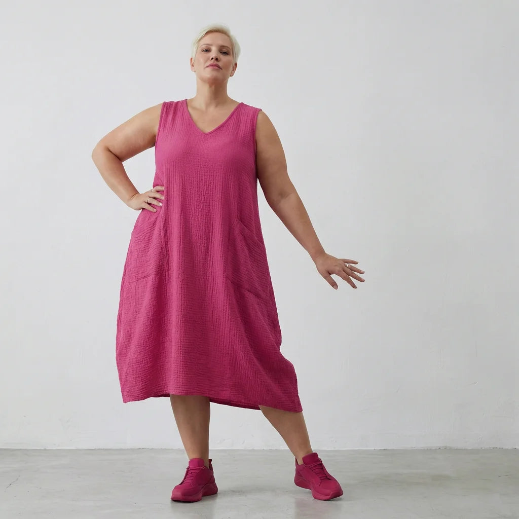 Ballonkleid von AKH Fashion aus Baumwolle, 1573.07118, Fuchsia, Kariert, Ausgefallen