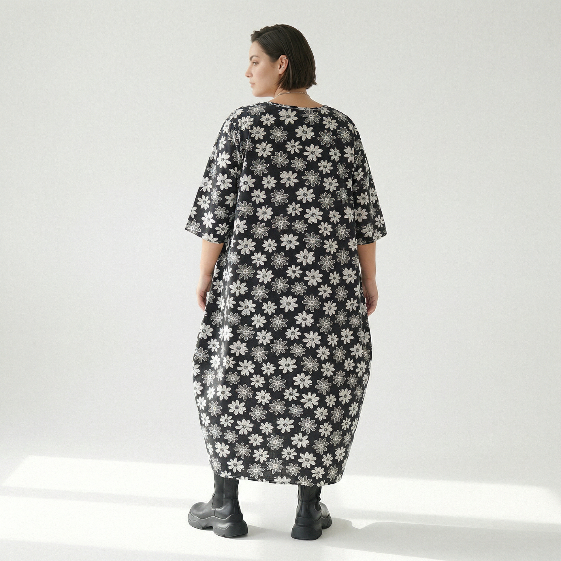 Ballonkleid von AKH Fashion aus Viskose, 1575.01926, Schwarz/Weiß, Blumen, Ausgefallen