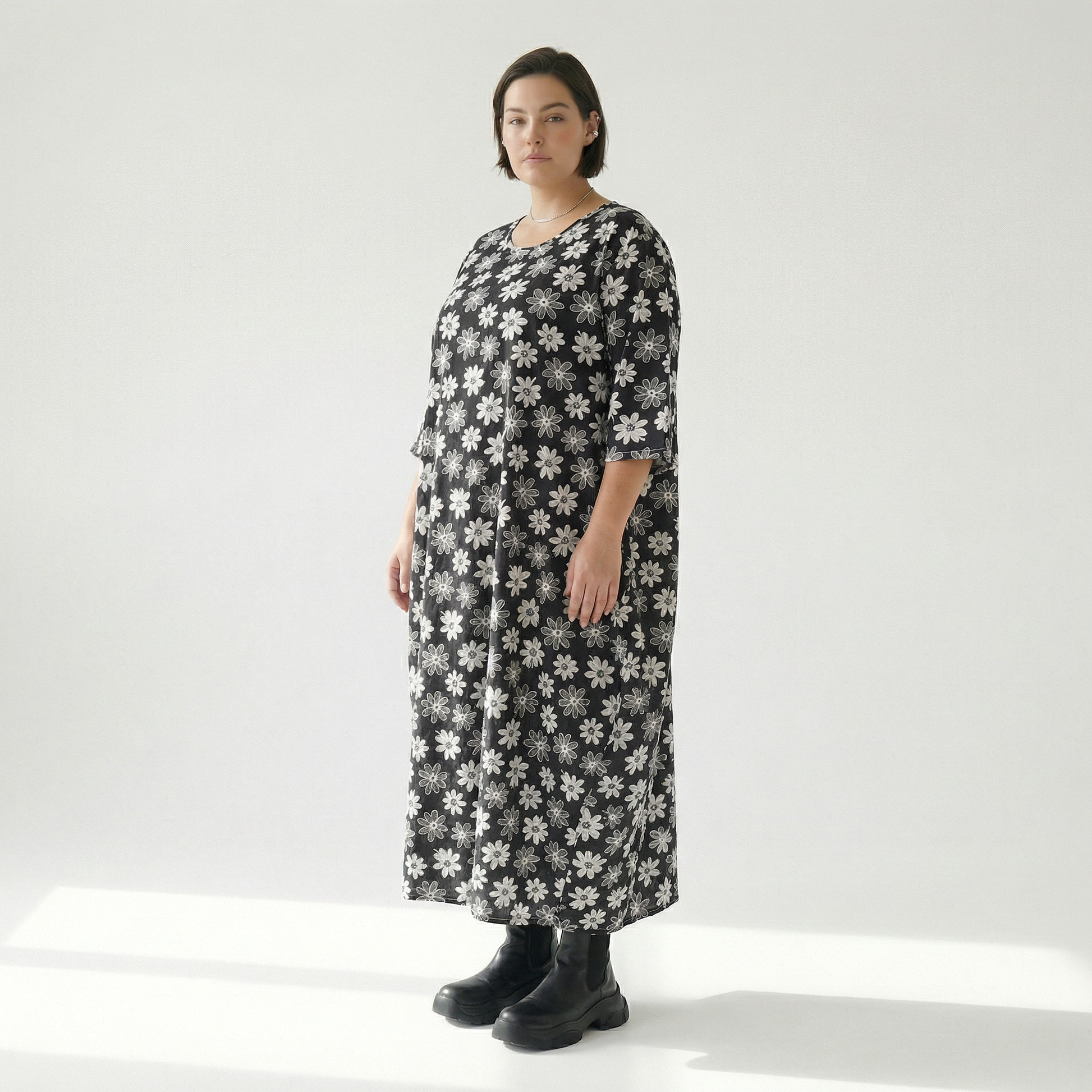 Ballonkleid von AKH Fashion aus Viskose, 1575.01926, Schwarz/Weiß, Blumen, Ausgefallen