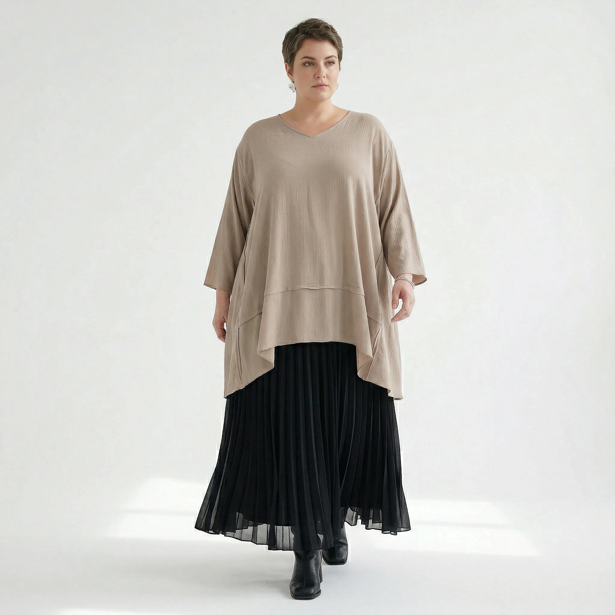 A-Form Bigshirt von AKH Fashion aus Viskose, 1576.05593, Beige, Ausgefallen, Zeitlos, Schick