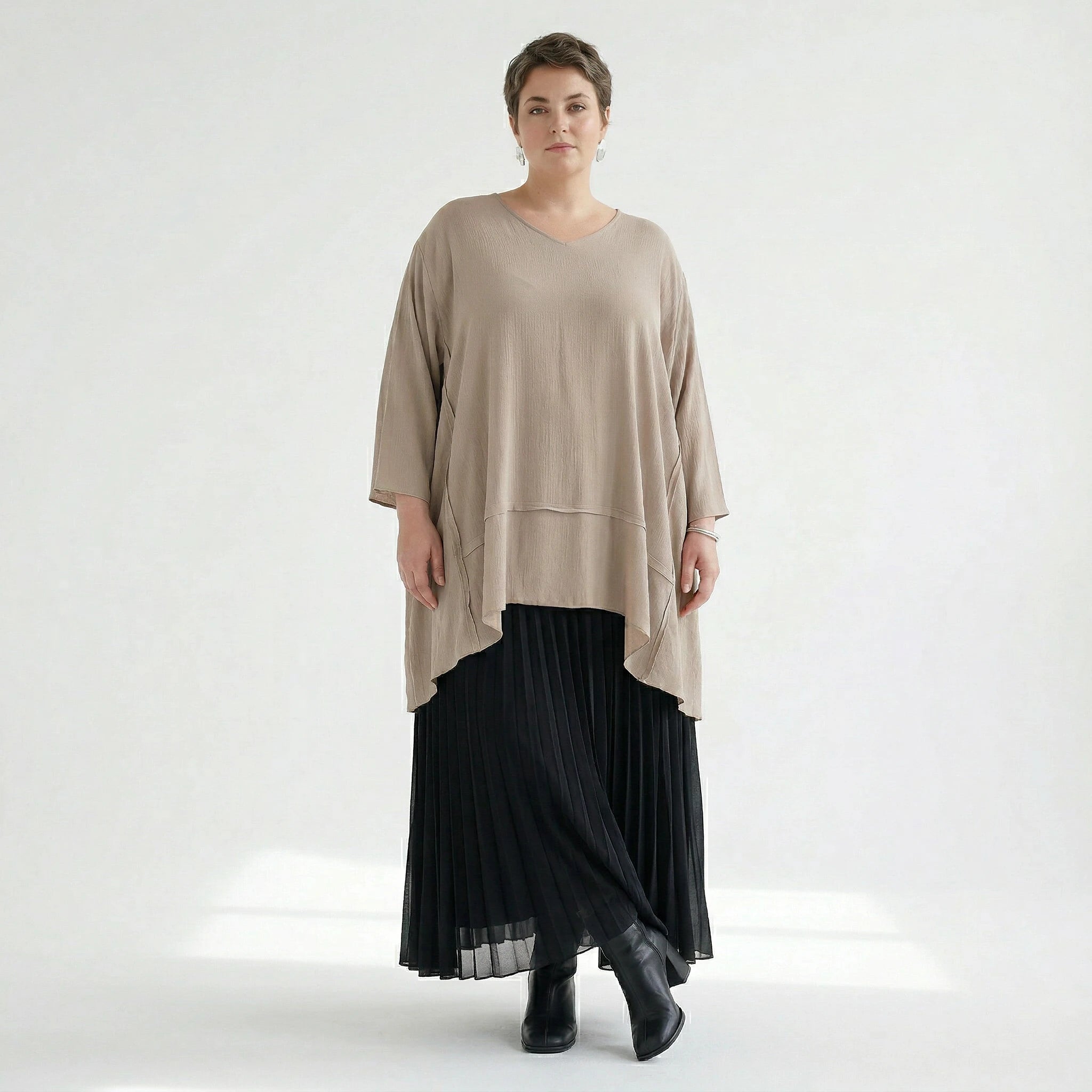 A-Form Bigshirt von AKH Fashion aus Viskose, 1576.05593, Beige, Ausgefallen, Zeitlos, Schick