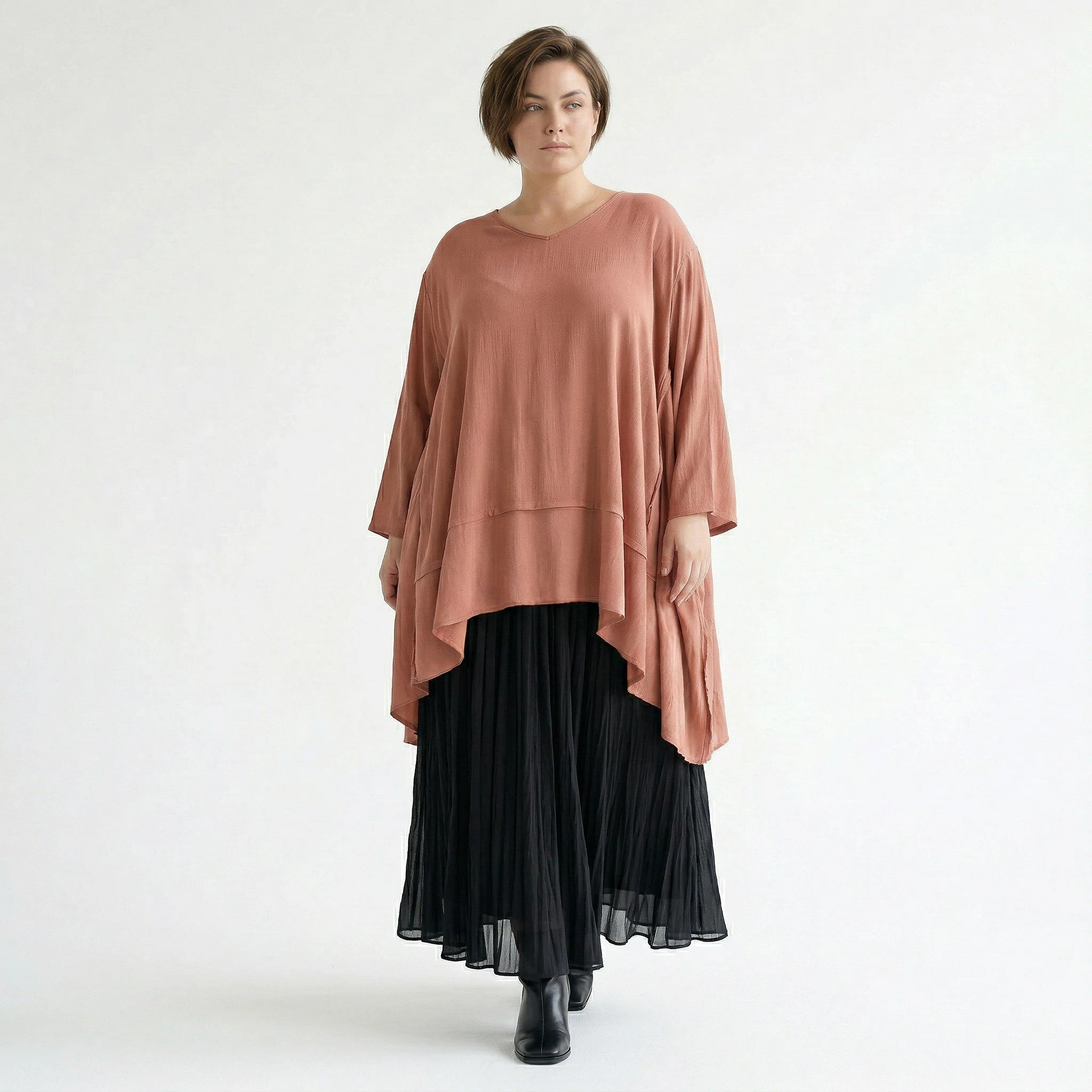 A-Form Bigshirt von AKH Fashion aus Viskose, 1576.05593, Mauve, Ausgefallen, Zeitlos, Schick