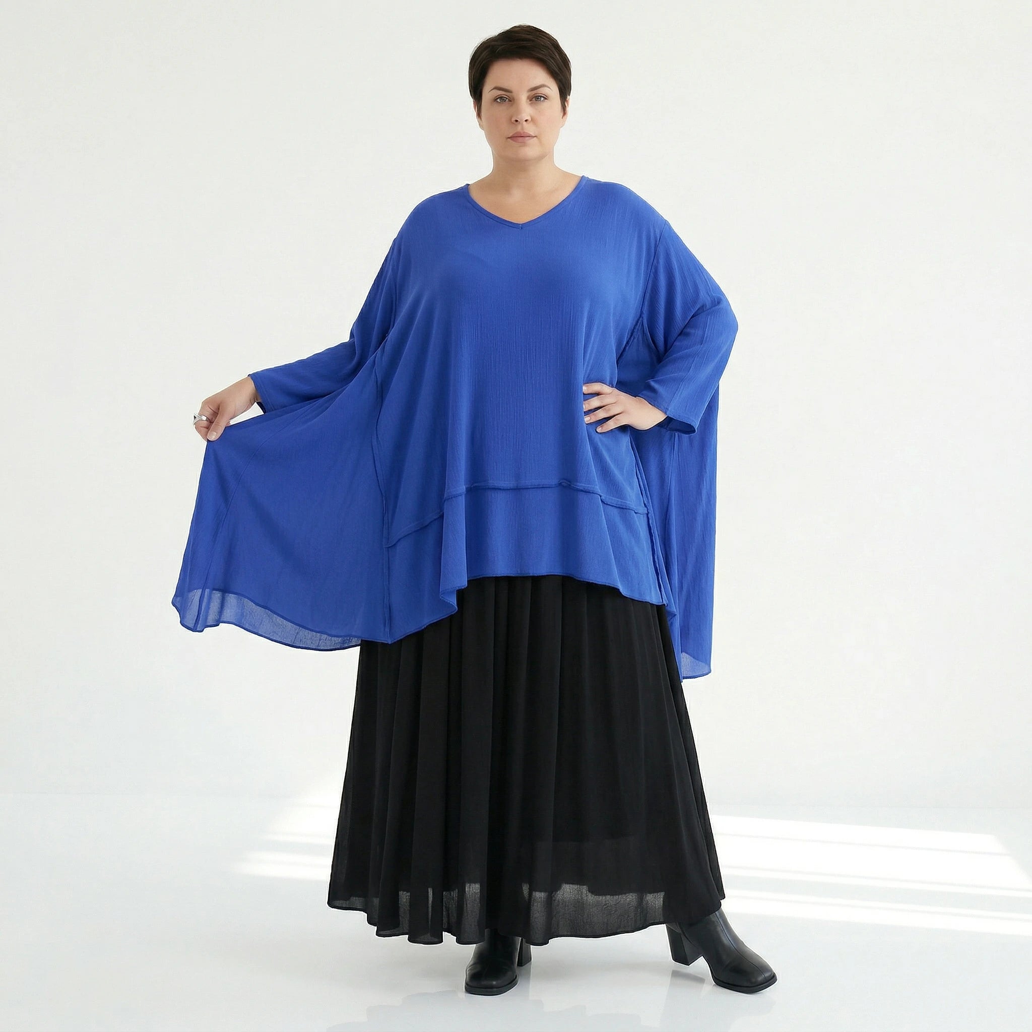 A-Form Bigshirt von AKH Fashion aus Viskose, 1576.05593, Royalblau, Ausgefallen, Zeitlos
