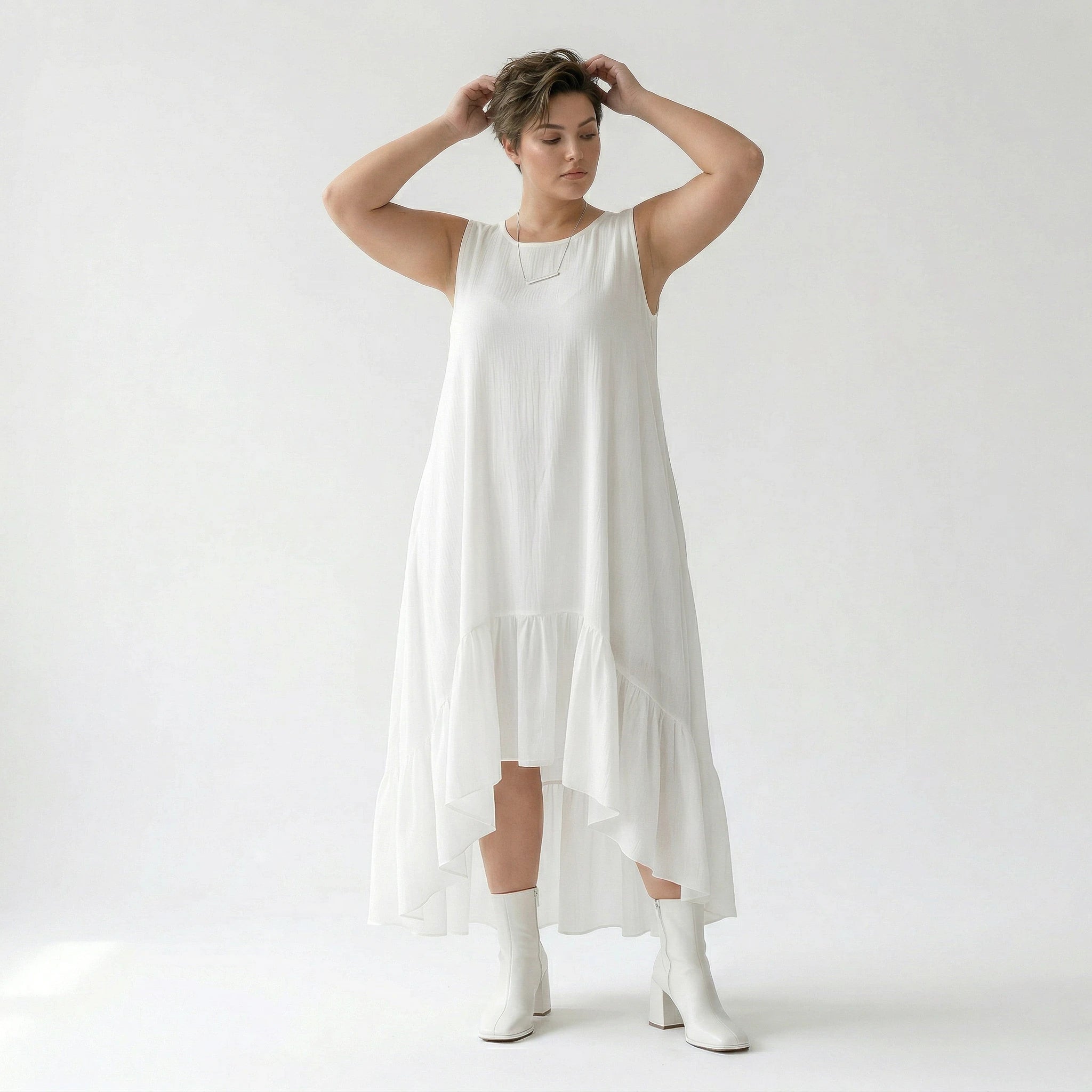 A-Form Kleid von AKH Fashion aus Viskose, 1576.07023, Weiß, Ausgefallen, Zeitlos, Schick