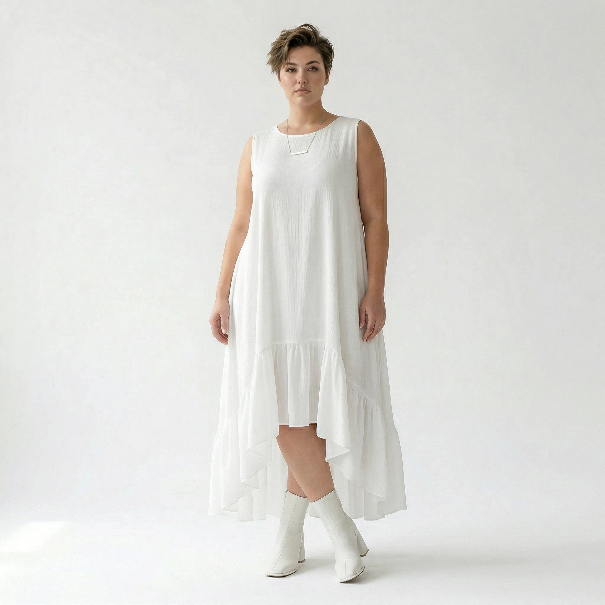 A-Form Kleid von AKH Fashion aus Viskose, 1576.07023, Weiß, Ausgefallen, Zeitlos, Schick