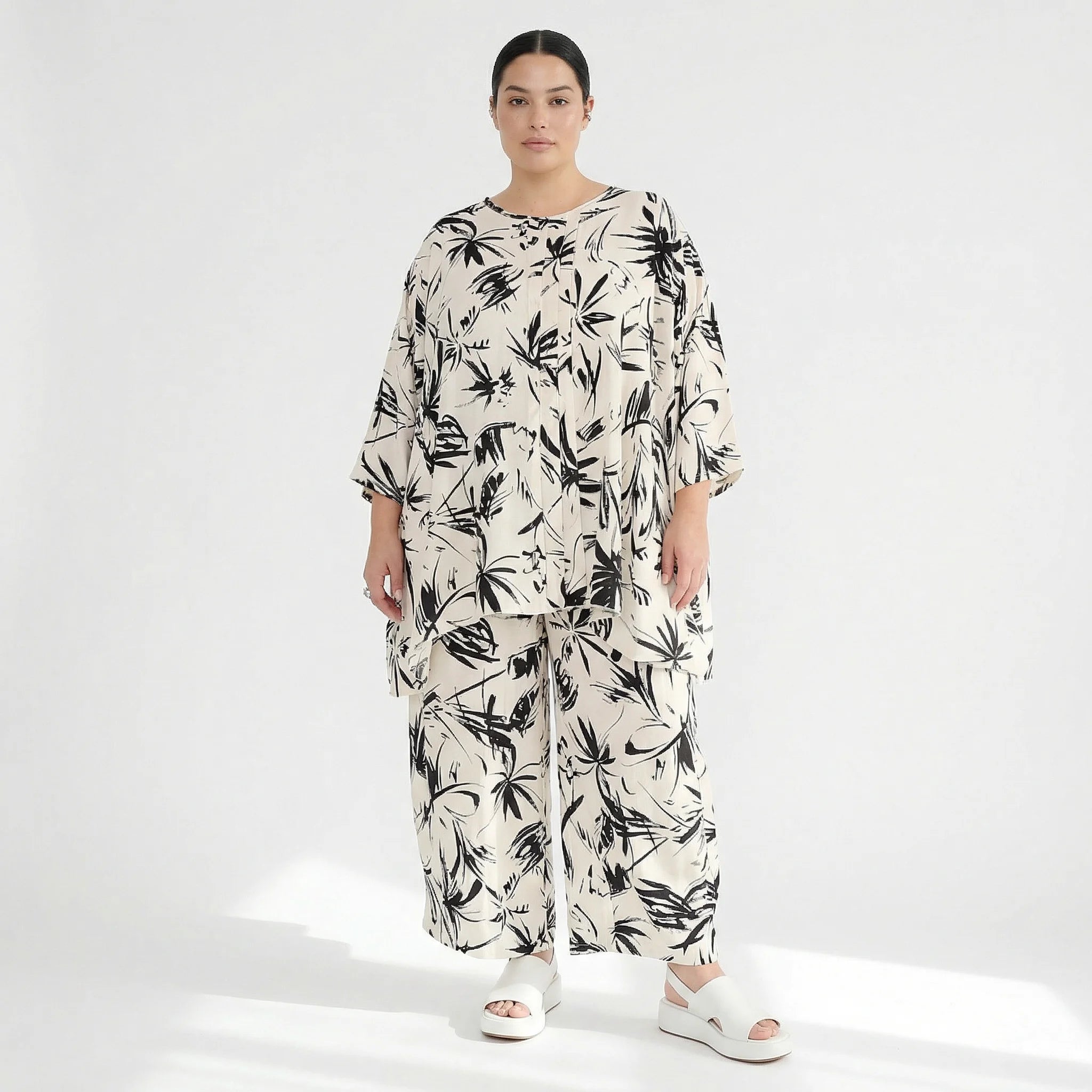 Ballonhose von AKH Fashion aus Baumwolle, 1578.07070, Ecru/Schwarz, Blumen, Ausgefallen