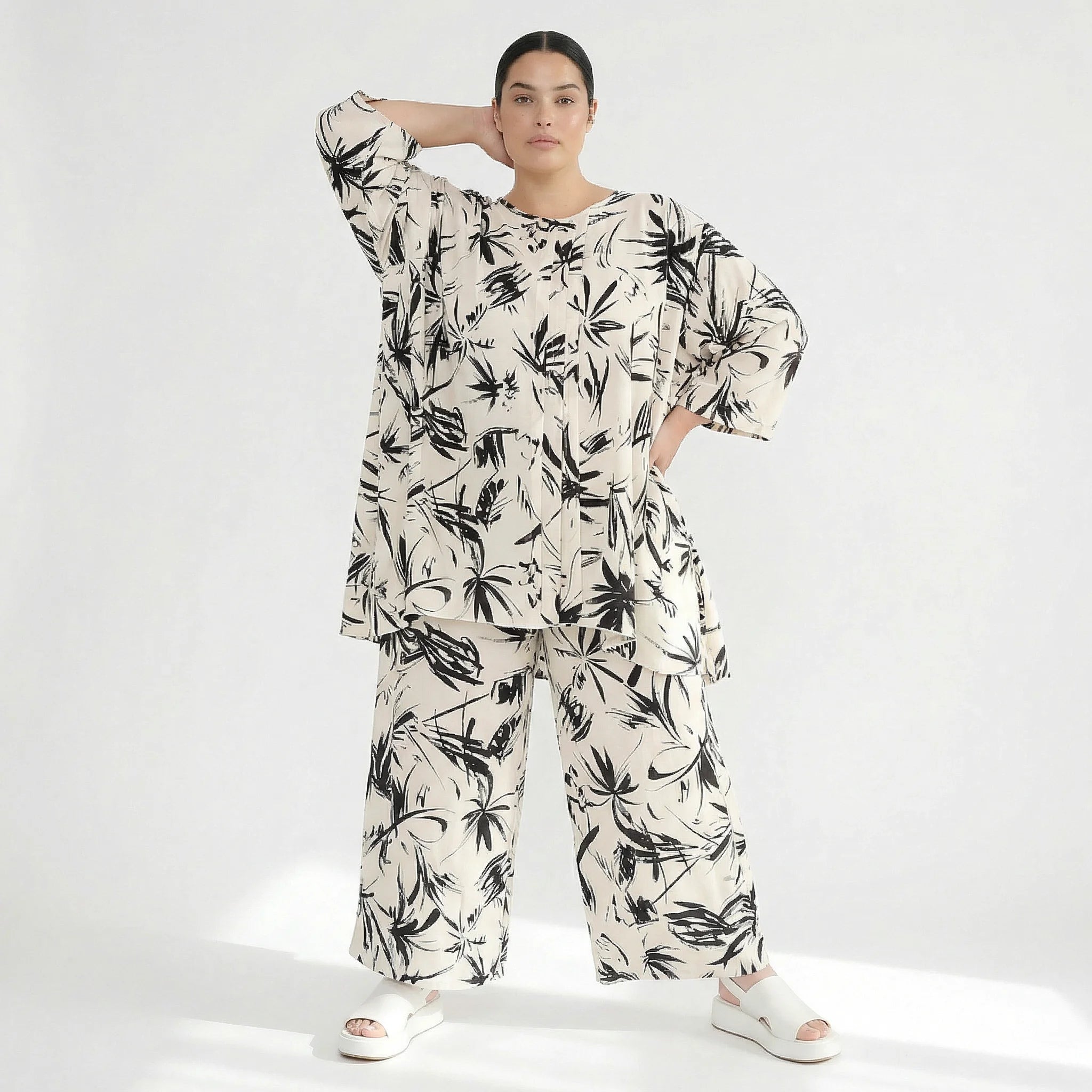 Ballonhose von AKH Fashion aus Baumwolle, 1578.07070, Ecru/Schwarz, Blumen, Ausgefallen