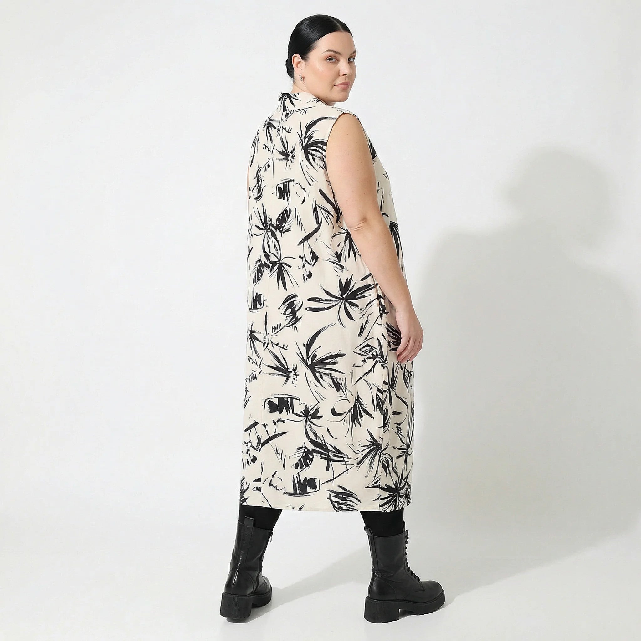 Ballonkleid von AKH Fashion aus Baumwolle, 1578.07072, Ecru/Schwarz, Blumen, Ausgefallen