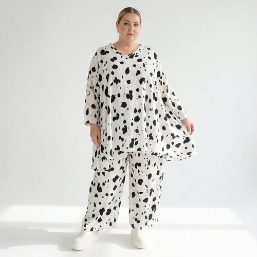 A-Form Bigshirt von AKH Fashion aus Viskose, 1579.00593, Weiß/Schwarz, Kleckse, Ausgefallen