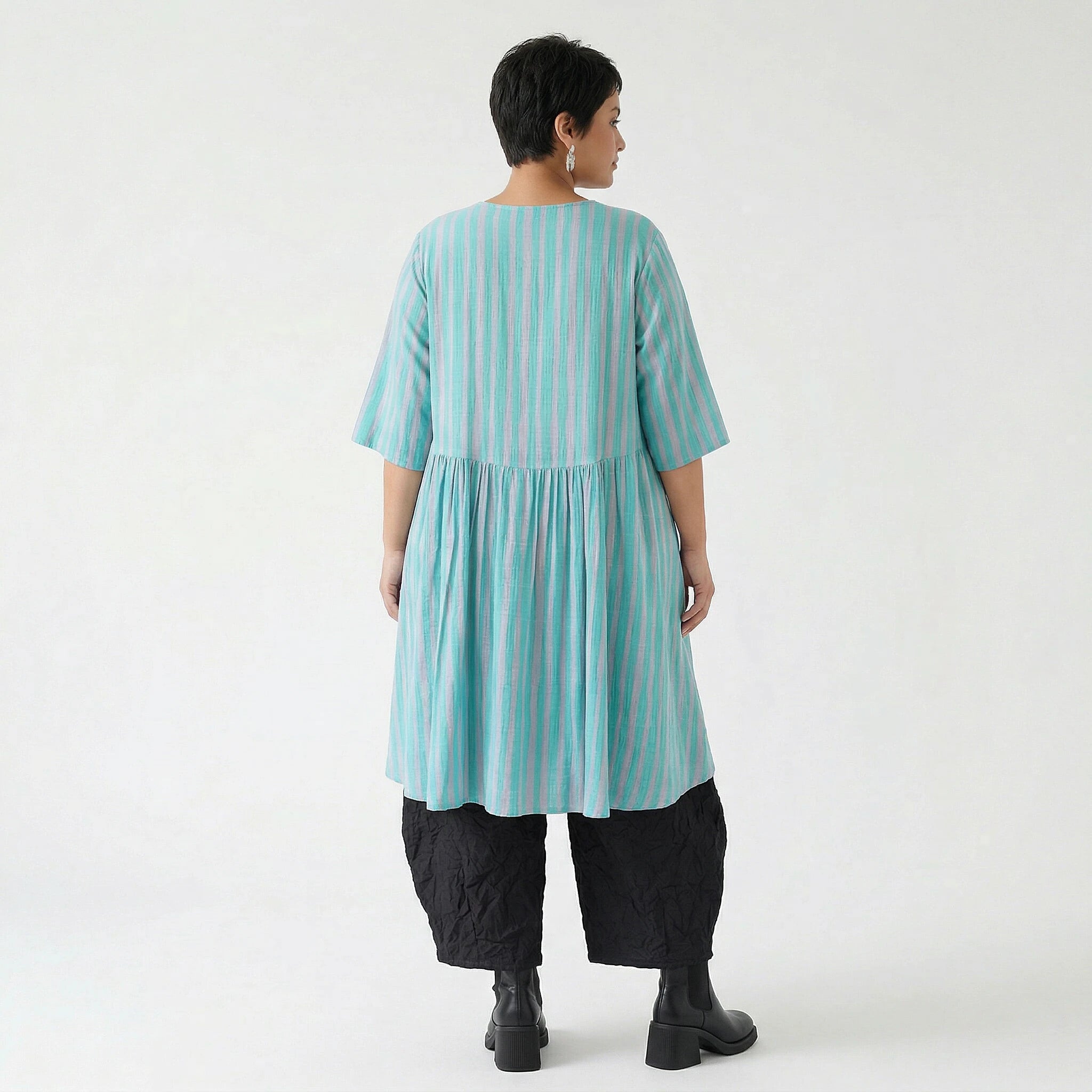 Stilvolle Oversize Bluse im ausgefallenen Lagenlook aus Baumwolle Viskose luftig und leicht, Grün/Flieder
