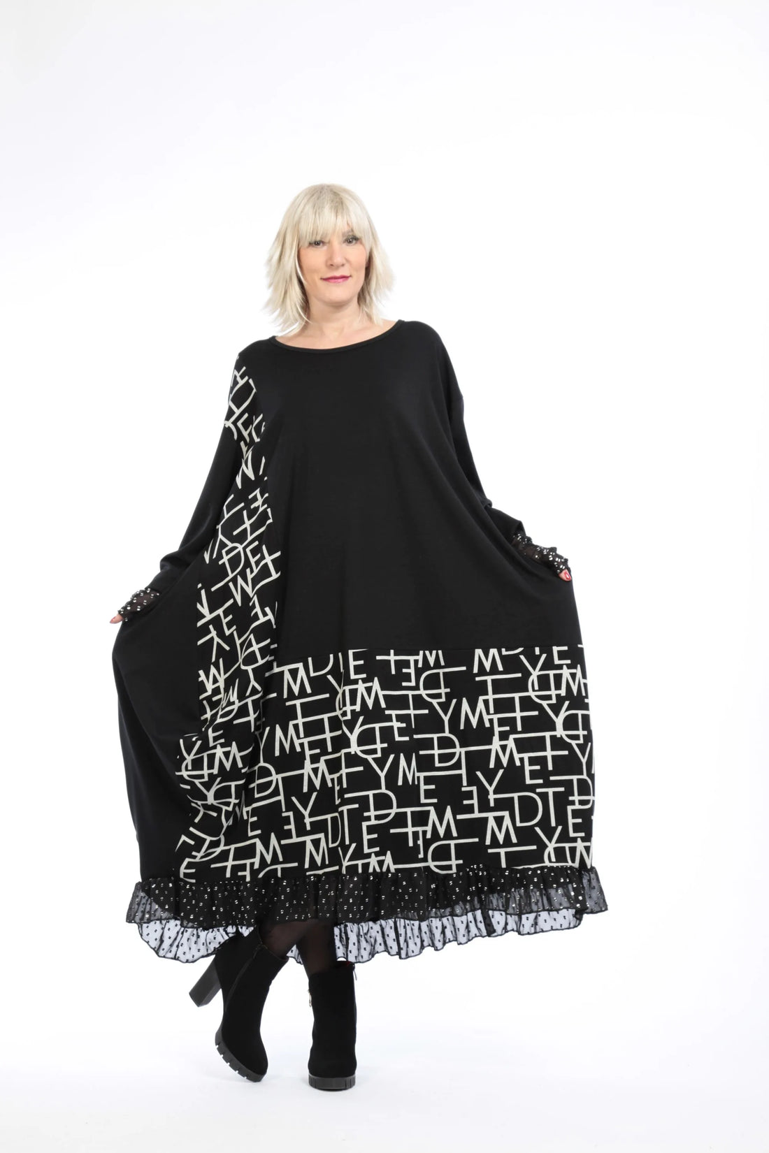  Ballonkleid von AKH Fashion aus Viskose, 1213.06859, Schwarz-Grau, Buchstaben, Ausgefallen