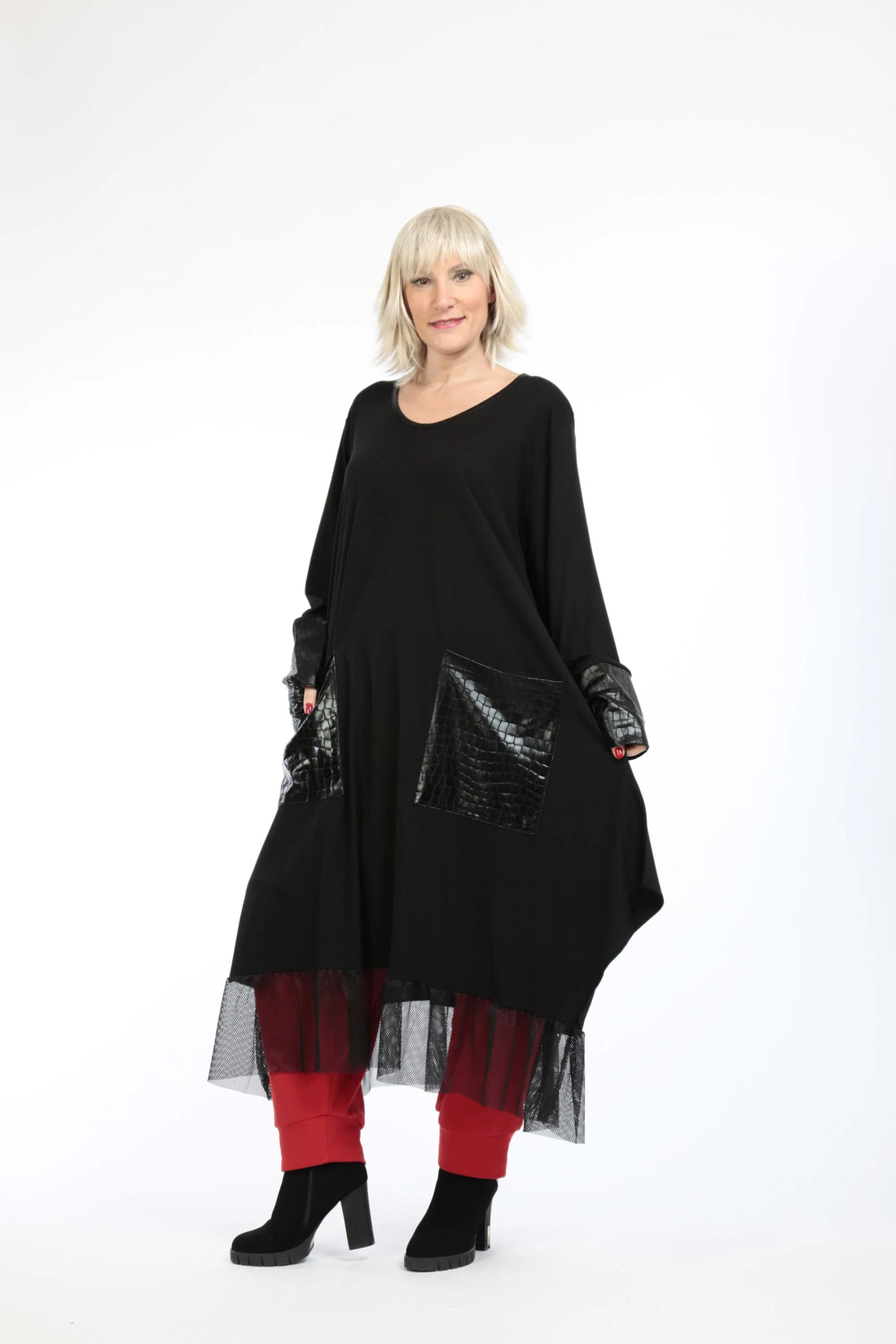  Ballonkleid von AKH Fashion aus Viskose, 1221.05909, Schwarz-Tüll, Reptil, Schick, Modern