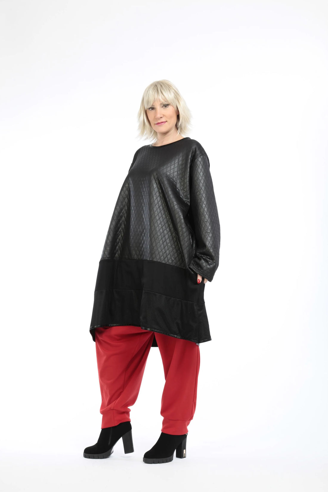  A-Form Bigshirt von AKH Fashion aus Viskose, 1222.06890, Schwarz, Raute, Ausgefallen, Modern