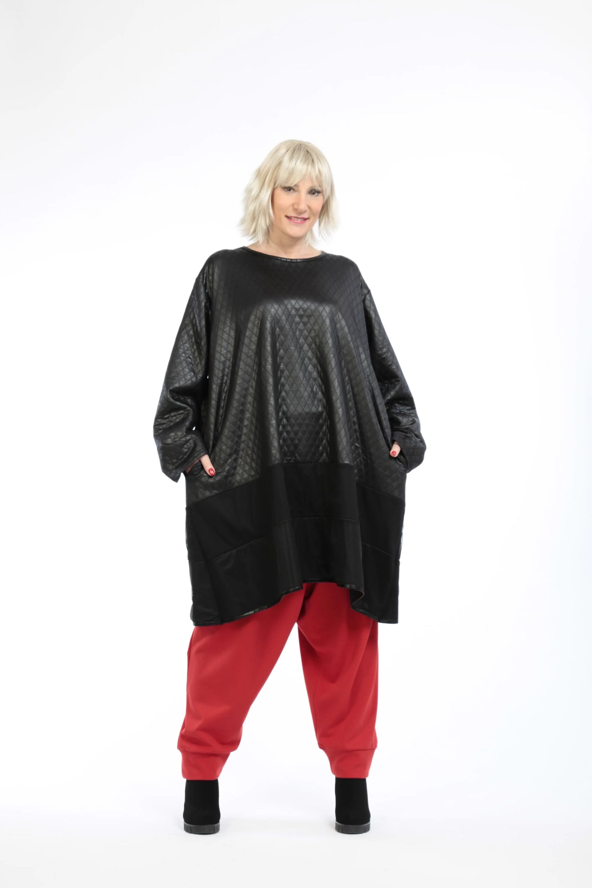  A-Form Bigshirt von AKH Fashion aus Viskose, 1222.06890, Schwarz, Raute, Ausgefallen, Modern