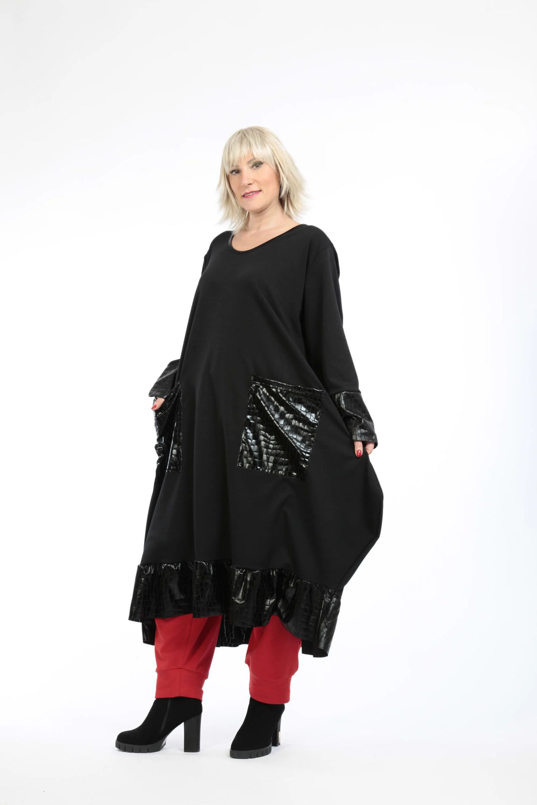  Ballonkleid von AKH Fashion aus Viskose, 1224.05909, Schwarz-Reptil, Unifarben, Schick