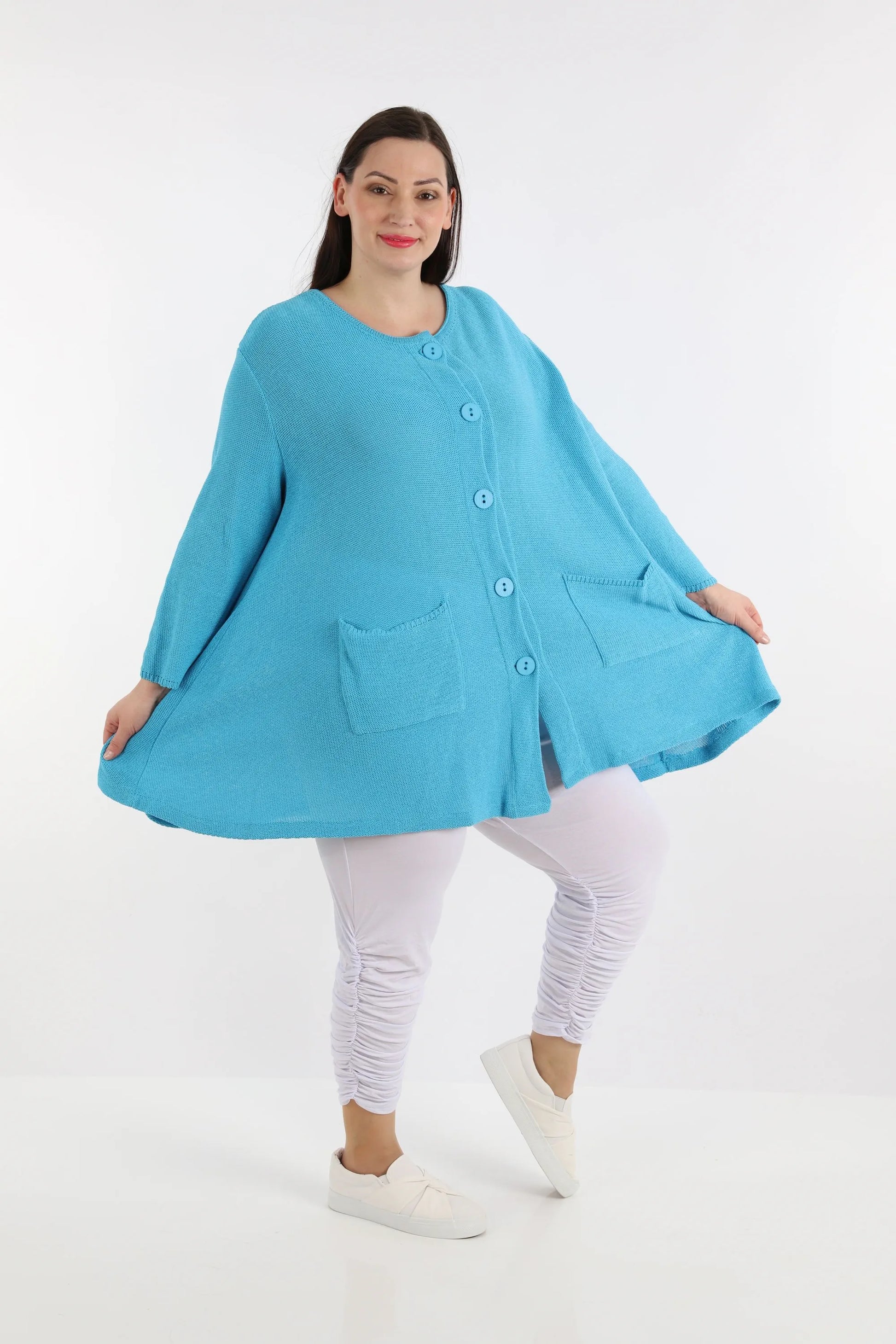  A-Form Jacke von AKH Fashion aus Baumwolle, 1110.01382, Türkisblau, Unifarben, Ausgefallen