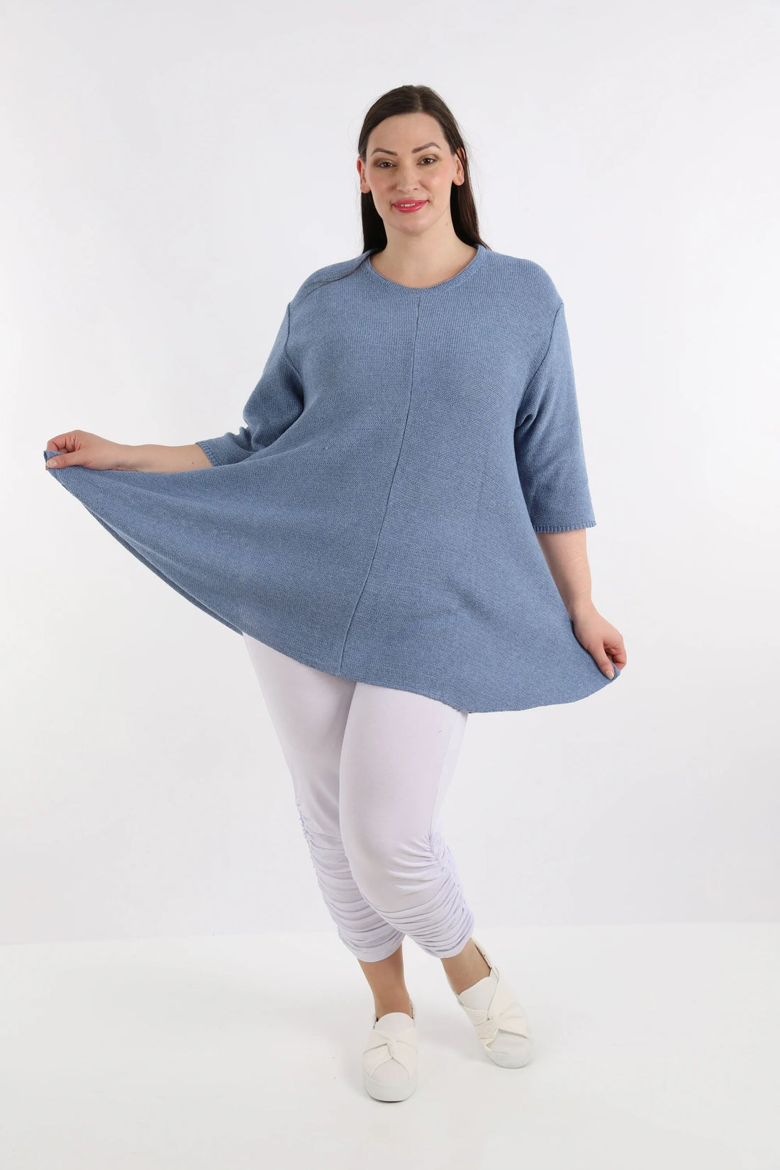  AKH Fashion Shirt in Glocken-Form, aus Baumwolle, 1110.01892, Jeansblau, Schick, Modern