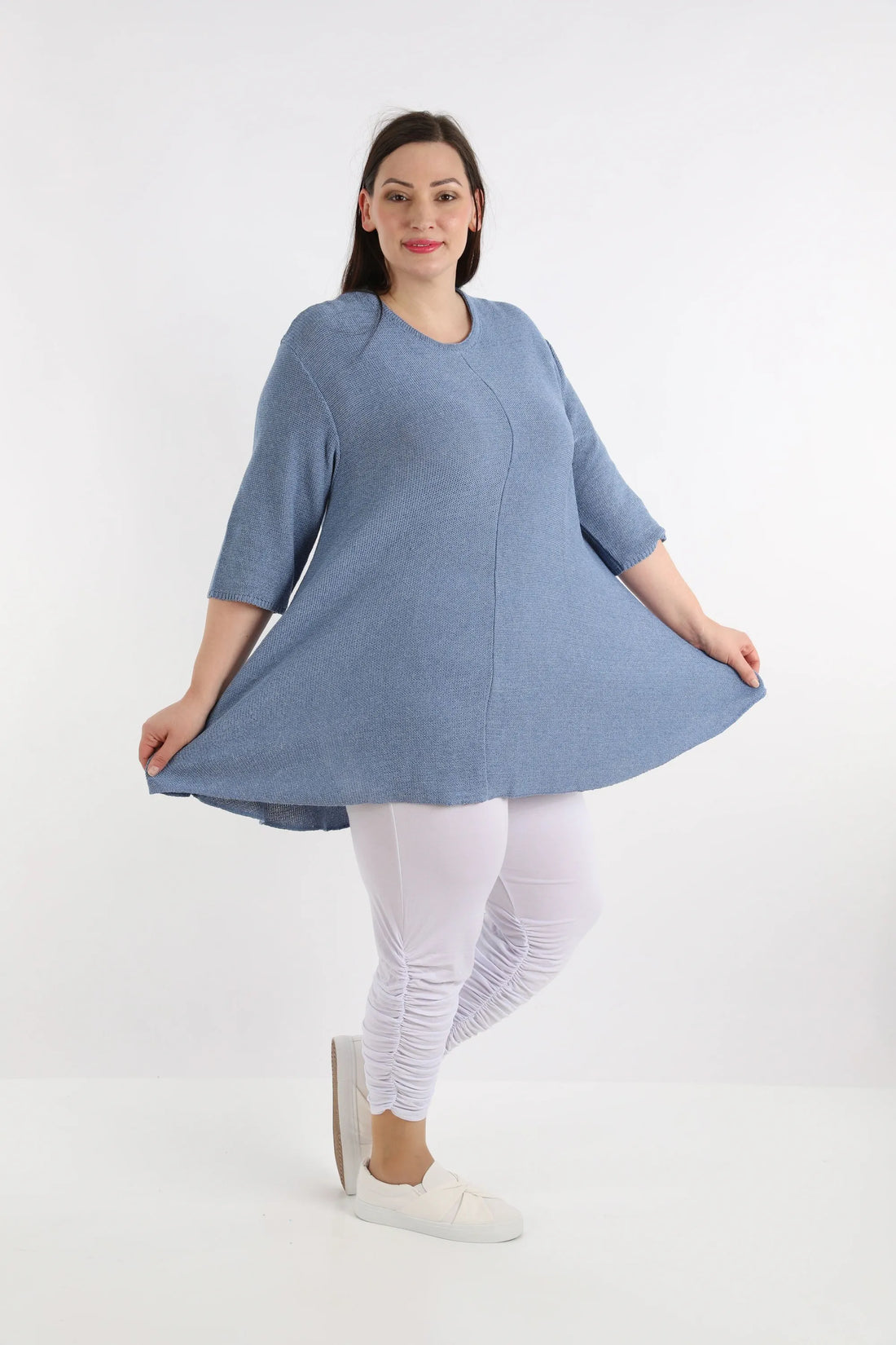  AKH Fashion Shirt in Glocken-Form, aus Baumwolle, 1110.01892, Jeansblau, Schick, Modern