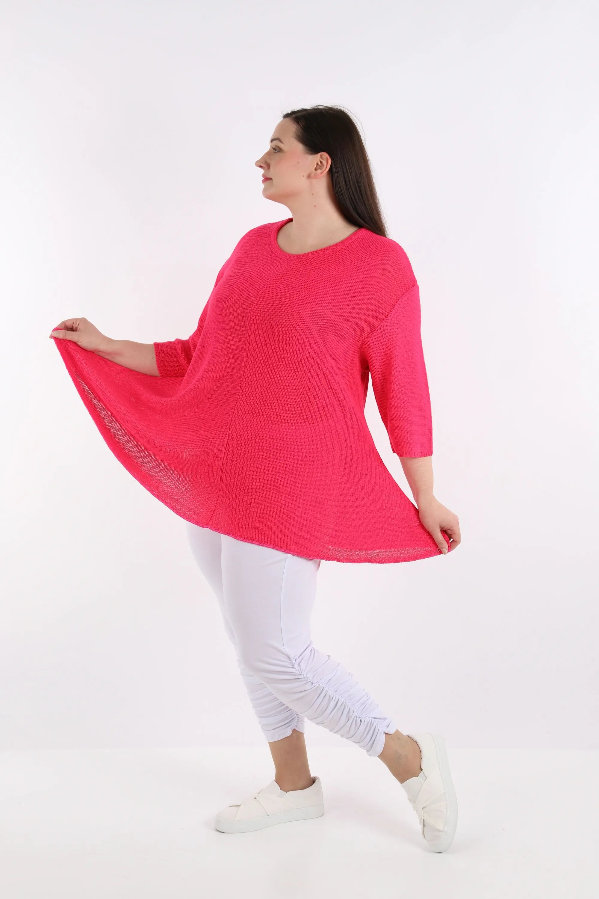  AKH Fashion Shirt in Glocken-Form, aus Baumwolle, 1110.01892, Fuchsia, Schick, Modern