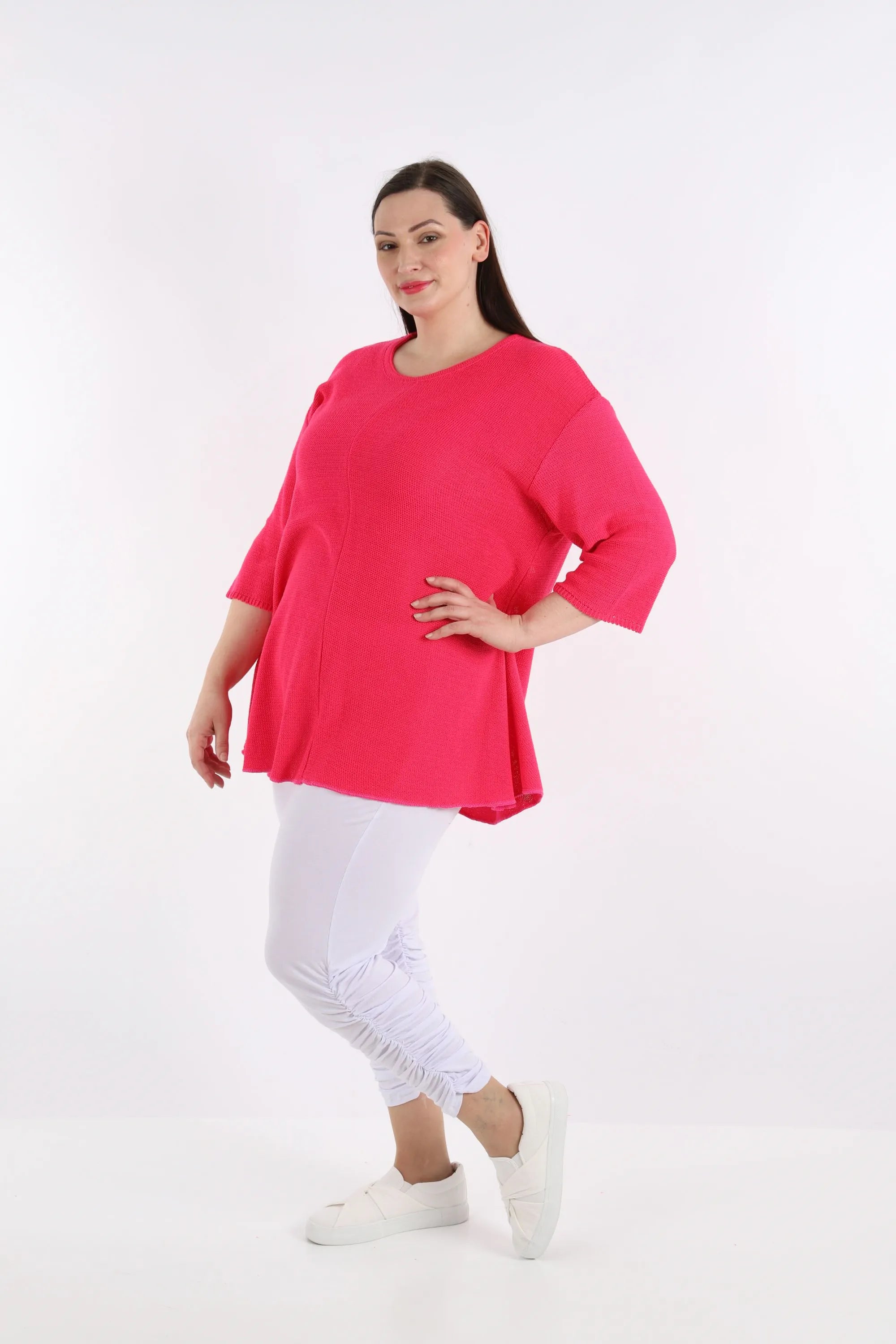  AKH Fashion Shirt in Glocken-Form, aus Baumwolle, 1110.01892, Fuchsia, Schick, Modern