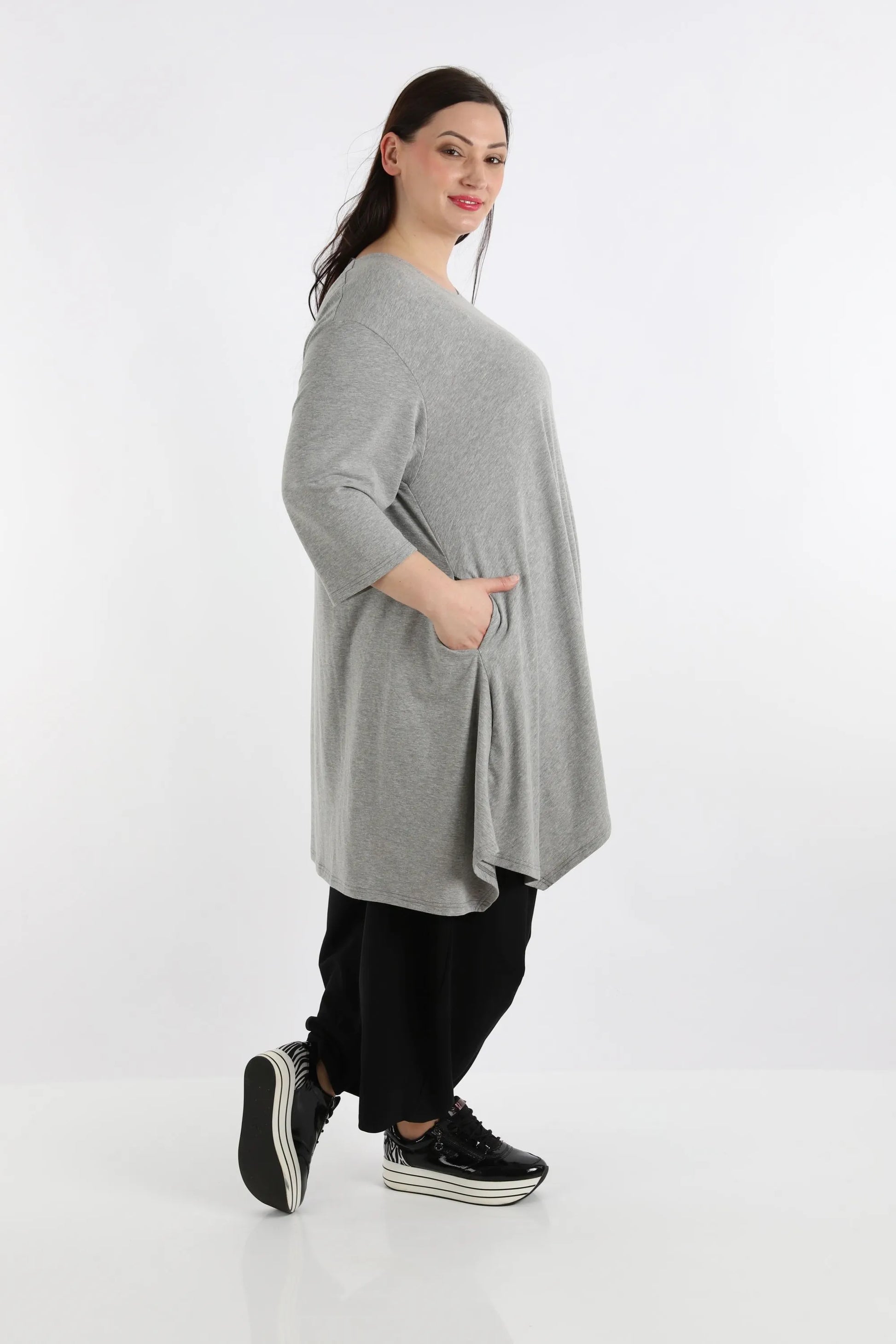  A-Form Shirt von AKH Fashion aus Viskose, 1233.02030, Grau, Unifarben, Ausgefallen, Modern