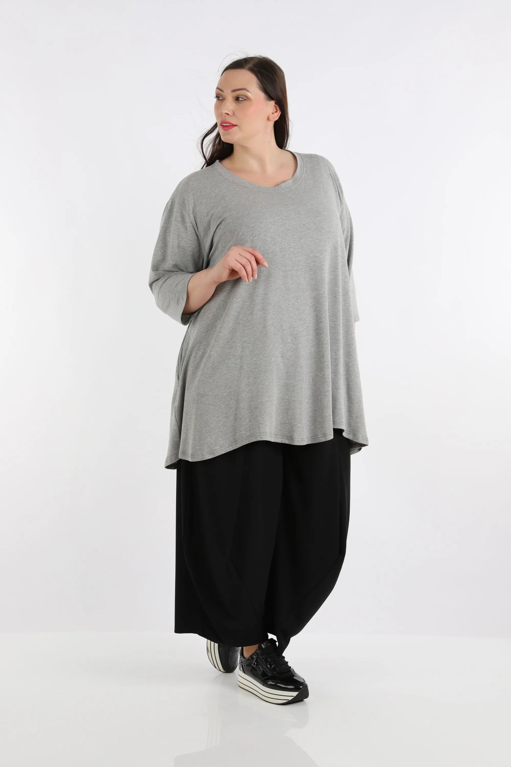  A-Form Shirt von AKH Fashion aus Viskose, 1233.02135, Grau, Unifarben, Ausgefallen, Modern