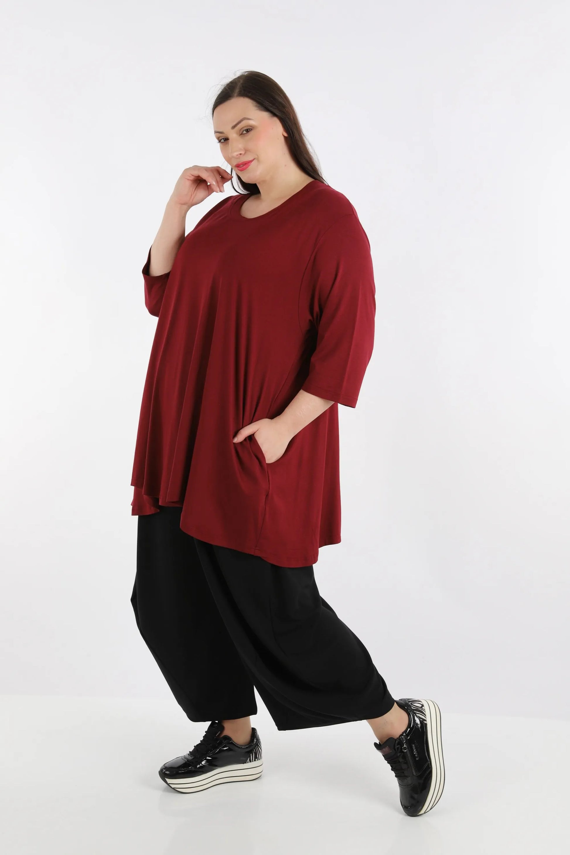  A-Form Shirt von AKH Fashion aus Viskose, 1233.02135, Weinrot, Unifarben, Schick, Modern