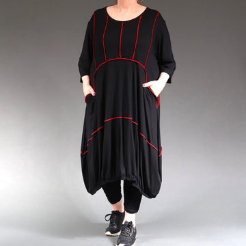  Ballonkleid von AKH Fashion aus Viskose, 1238.06564, Schwarz-Rot, Unifarben, Ausgefallen